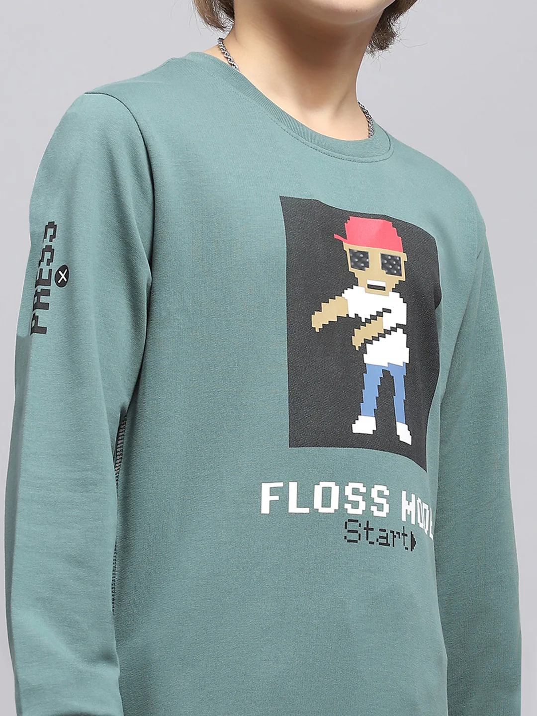 Boys Green Printed Round Neck Full Sleeve Sweatshirt - Image 6