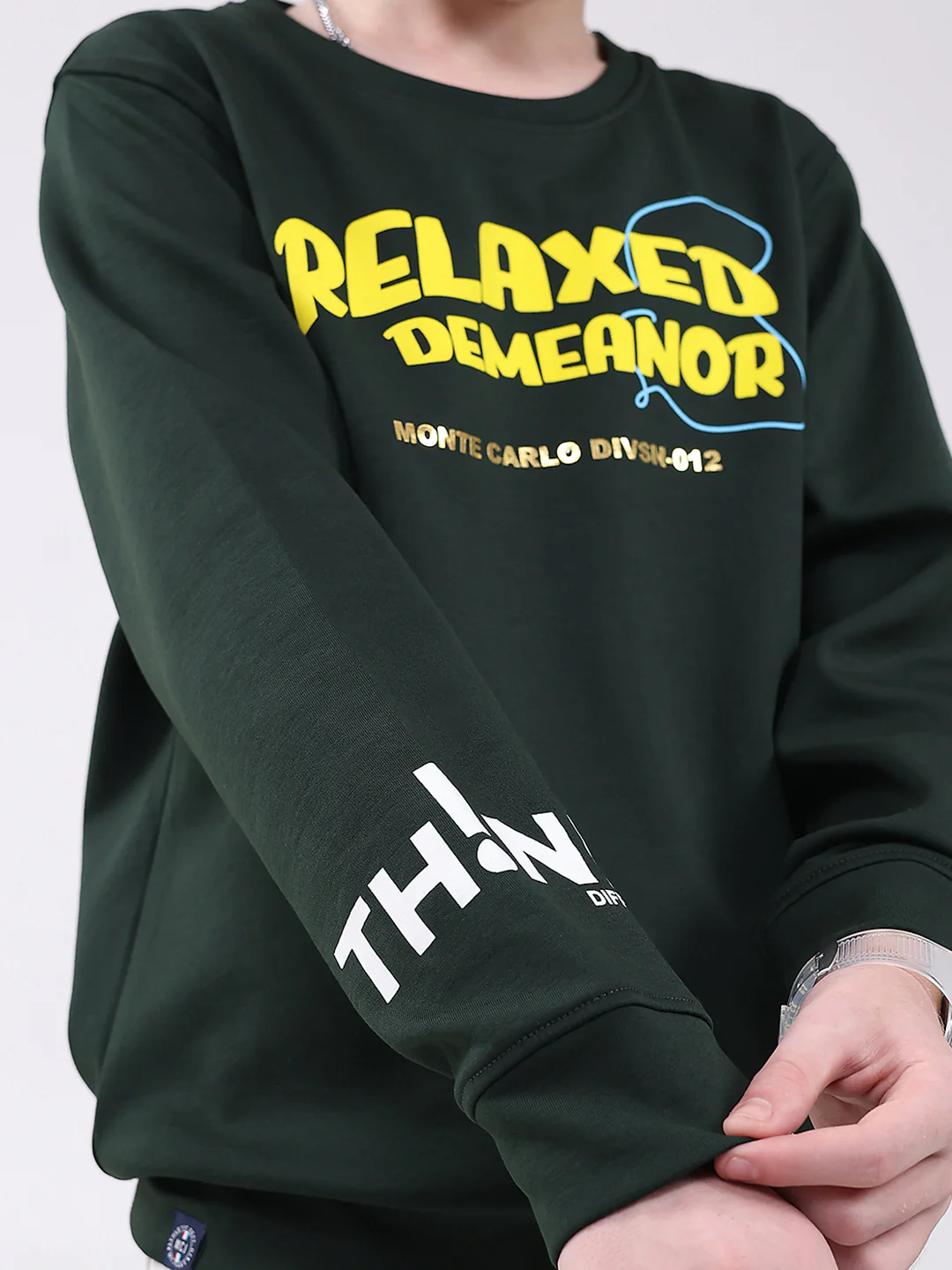 Boys Green Printed Round Neck Full Sleeve Sweatshirt - Image 6