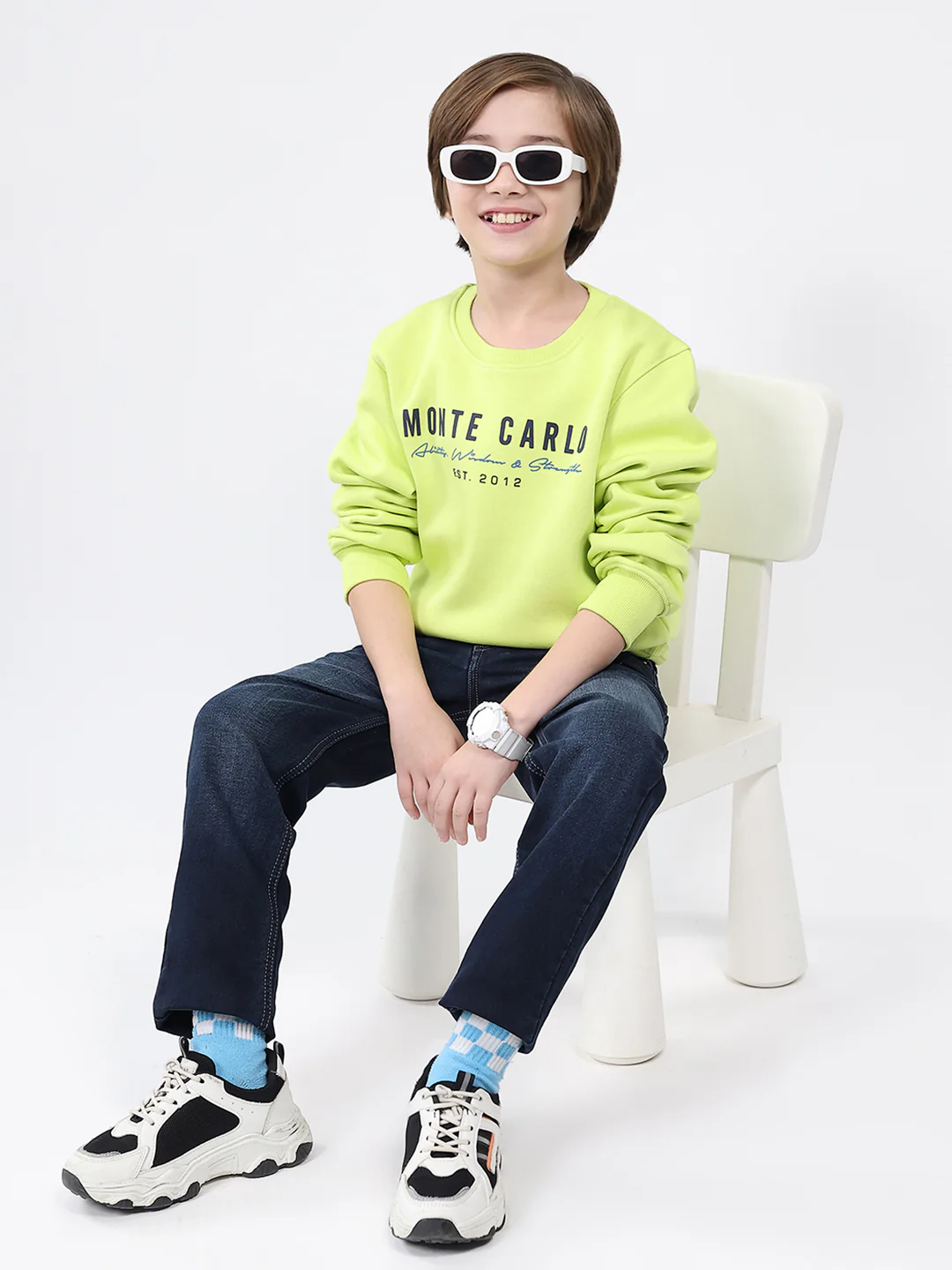 Boys Green Printed Round Neck Full Sleeve Sweatshirt - Image 2
