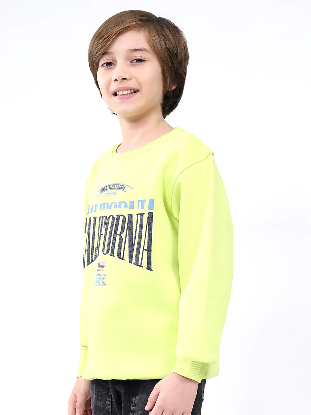 Boys Green Printed Round Neck Full Sleeve Sweatshirt - Image 3