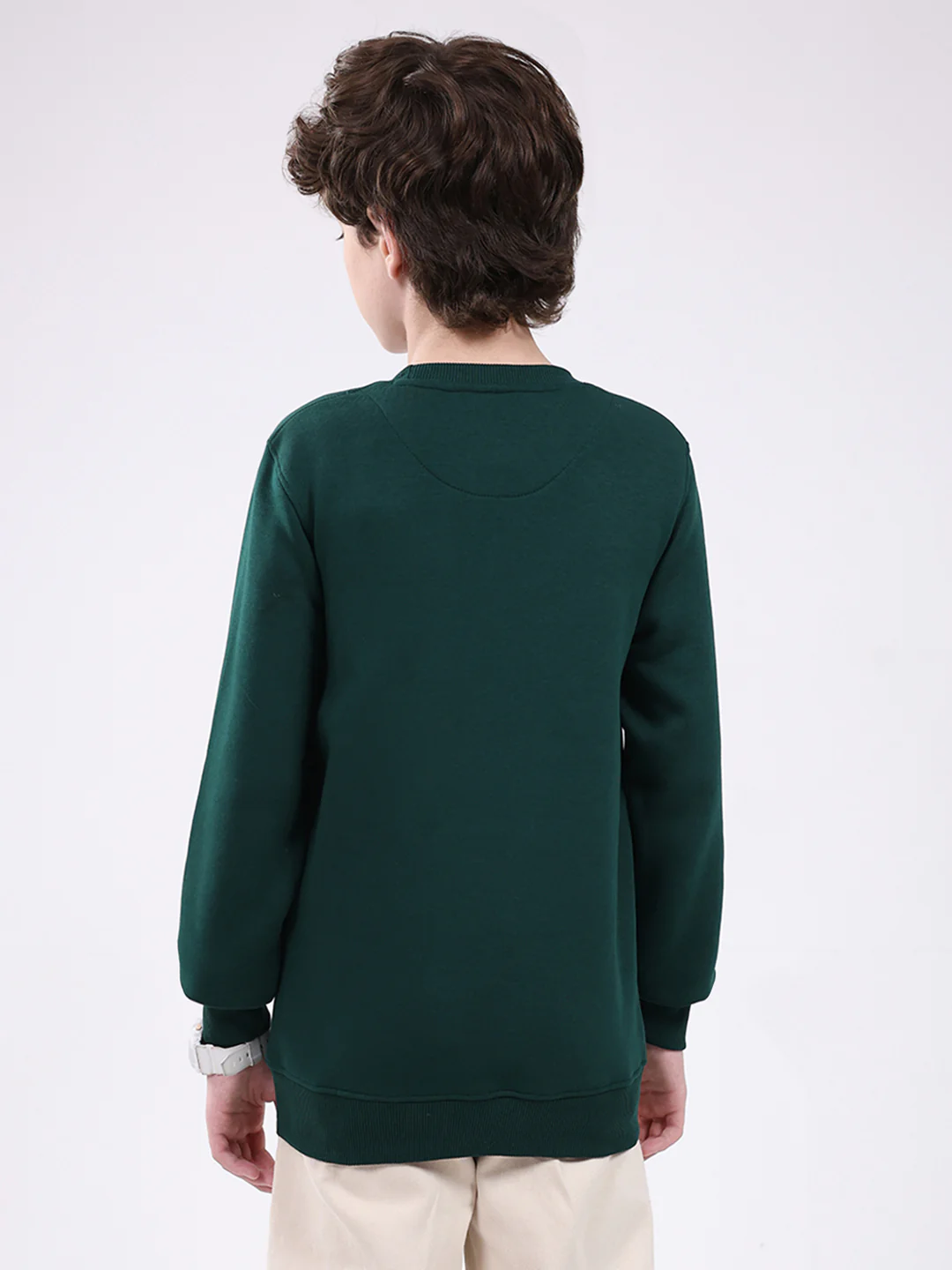 Boys Green Printed Round Neck Full Sleeve Sweatshirt - Image 5