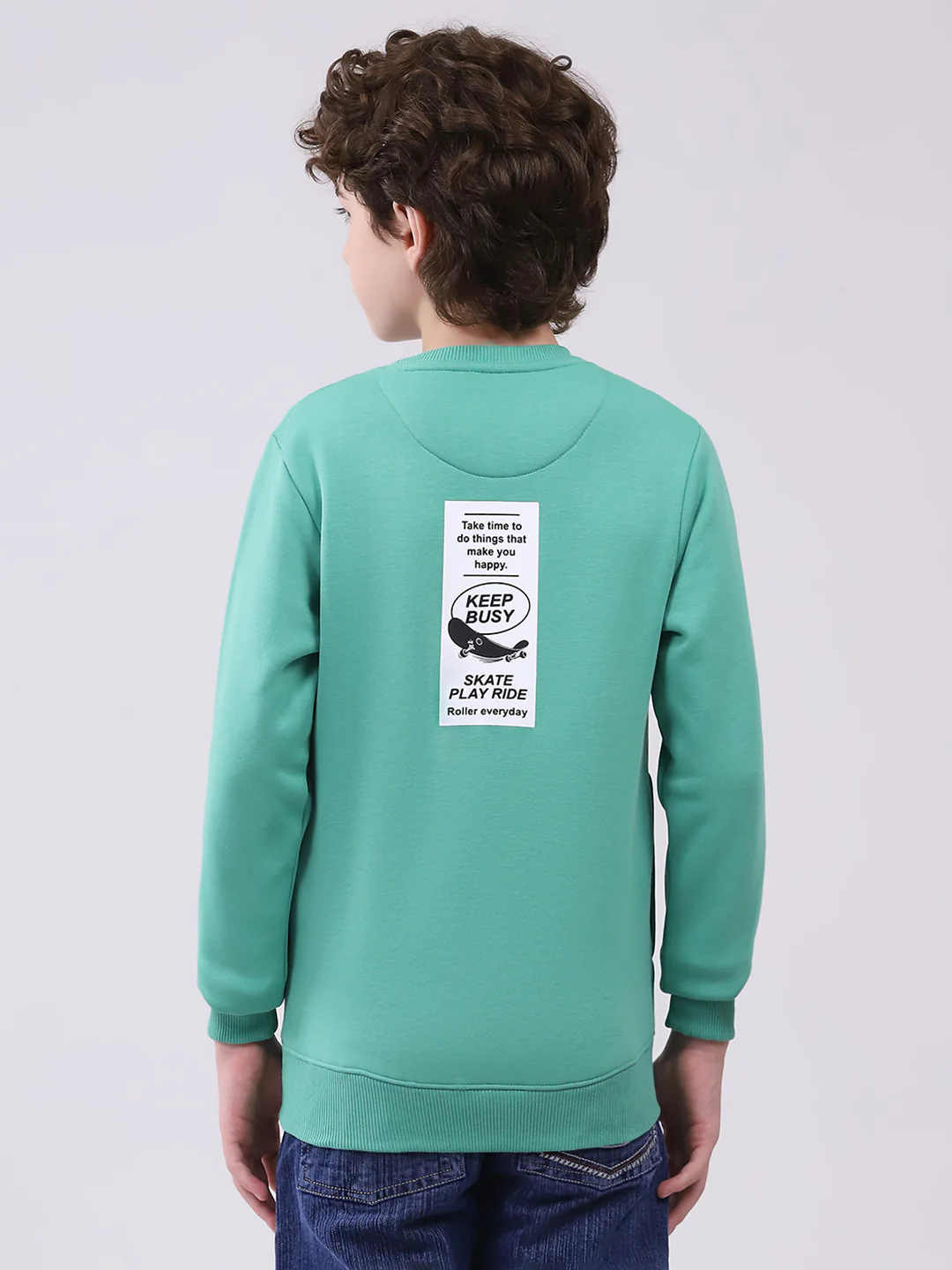 Boys Green Printed Round Neck Full Sleeve Sweatshirt - Image 5