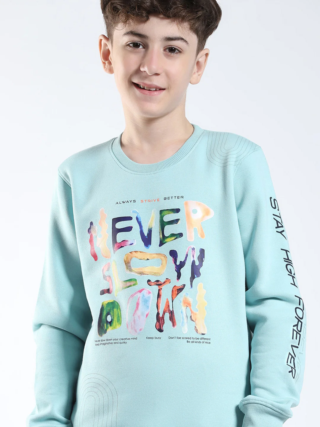 Boys Green Printed Round Neck Full Sleeve Sweatshirt - Image 7