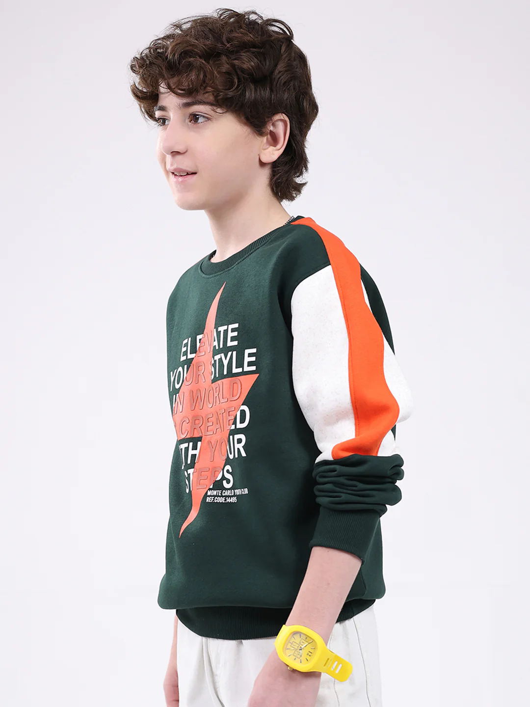 Boys Green Printed Round Neck Full Sleeve Sweatshirt - Image 3
