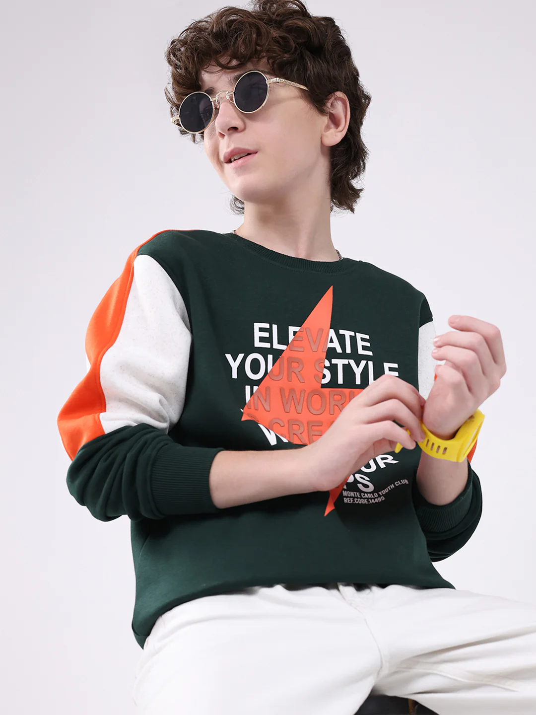 Boys Green Printed Round Neck Full Sleeve Sweatshirt - Image 6