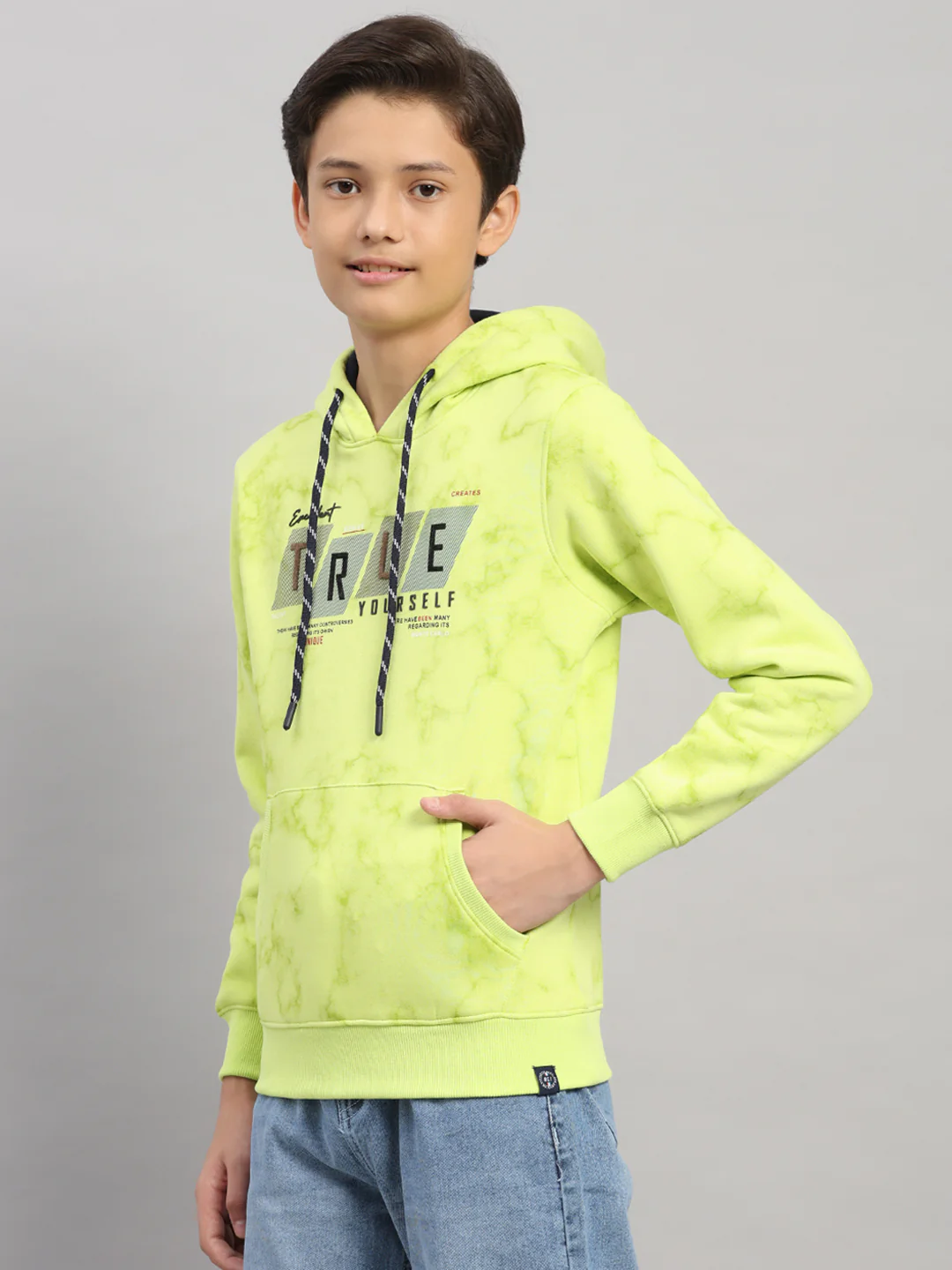 Boys Green Printed Round Neck Full Sleeve Sweatshirt - Image 3