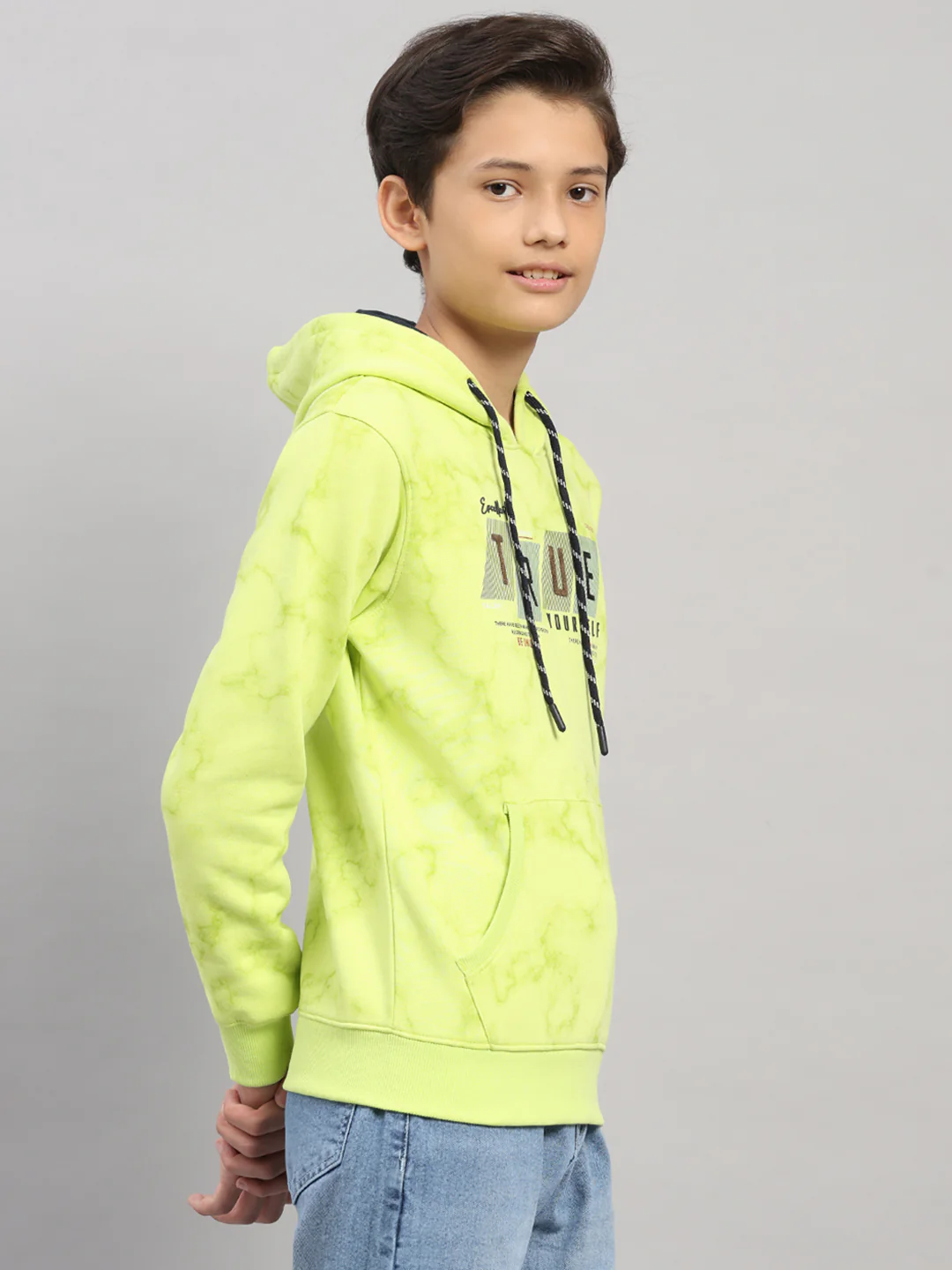 Boys Green Printed Round Neck Full Sleeve Sweatshirt - Image 4