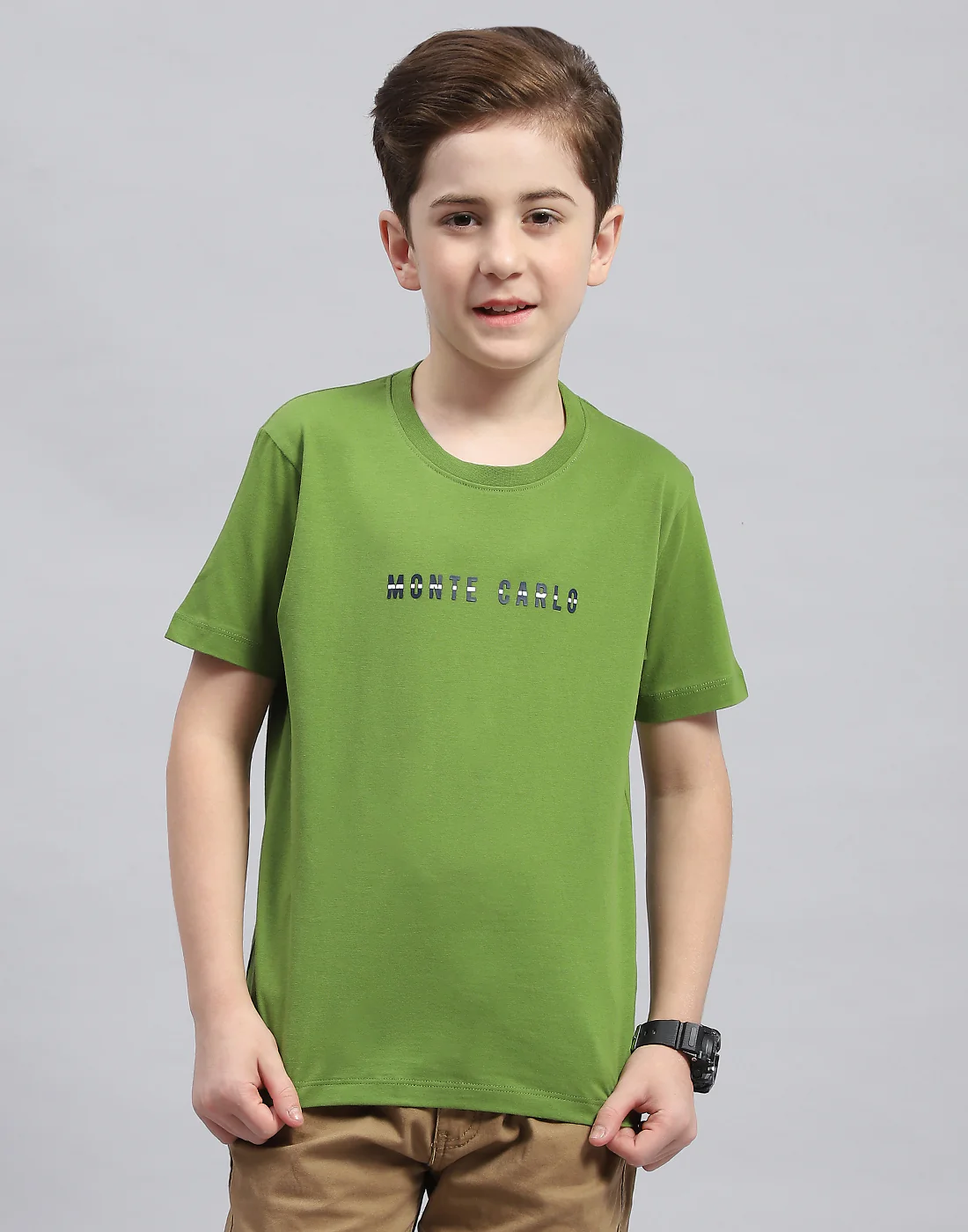 Boys Green Printed Round Neck Half Sleeve T-Shirt - Image 2
