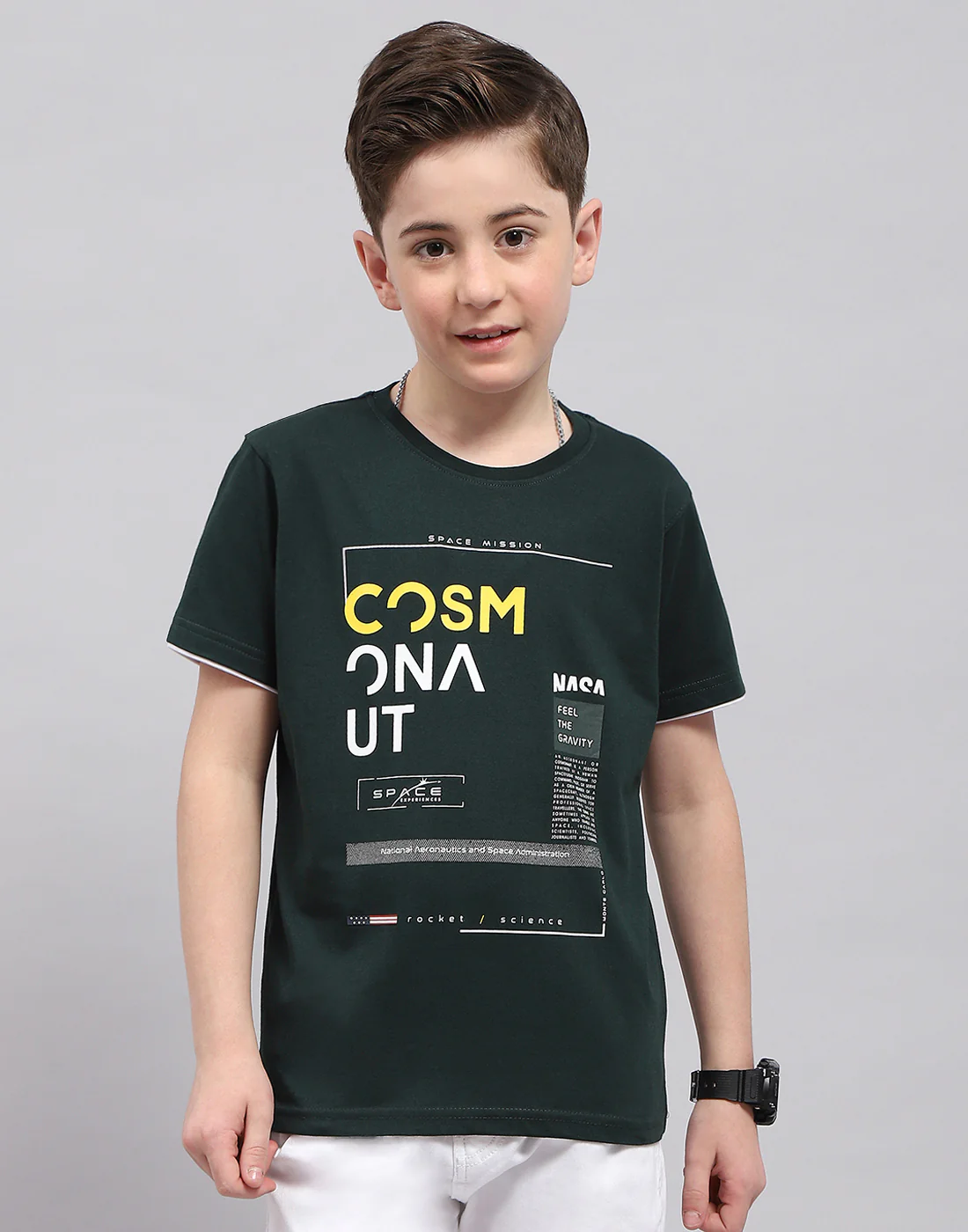 Boys Green Printed Round Neck Half Sleeve T-Shirt - Image 2