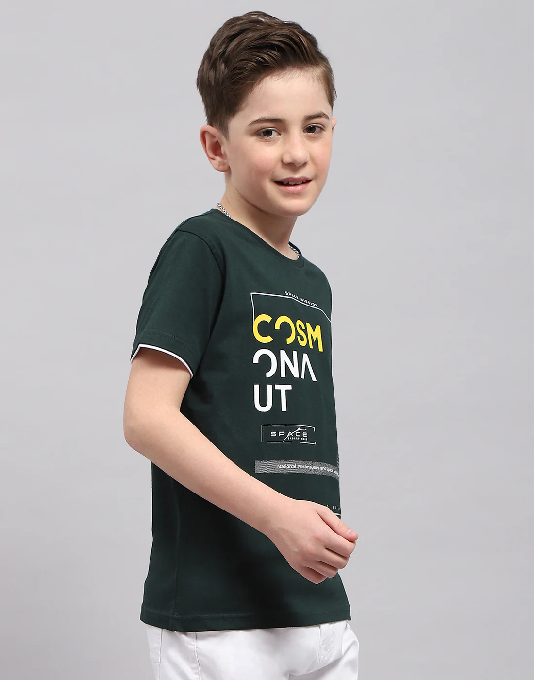 Boys Green Printed Round Neck Half Sleeve T-Shirt - Image 4