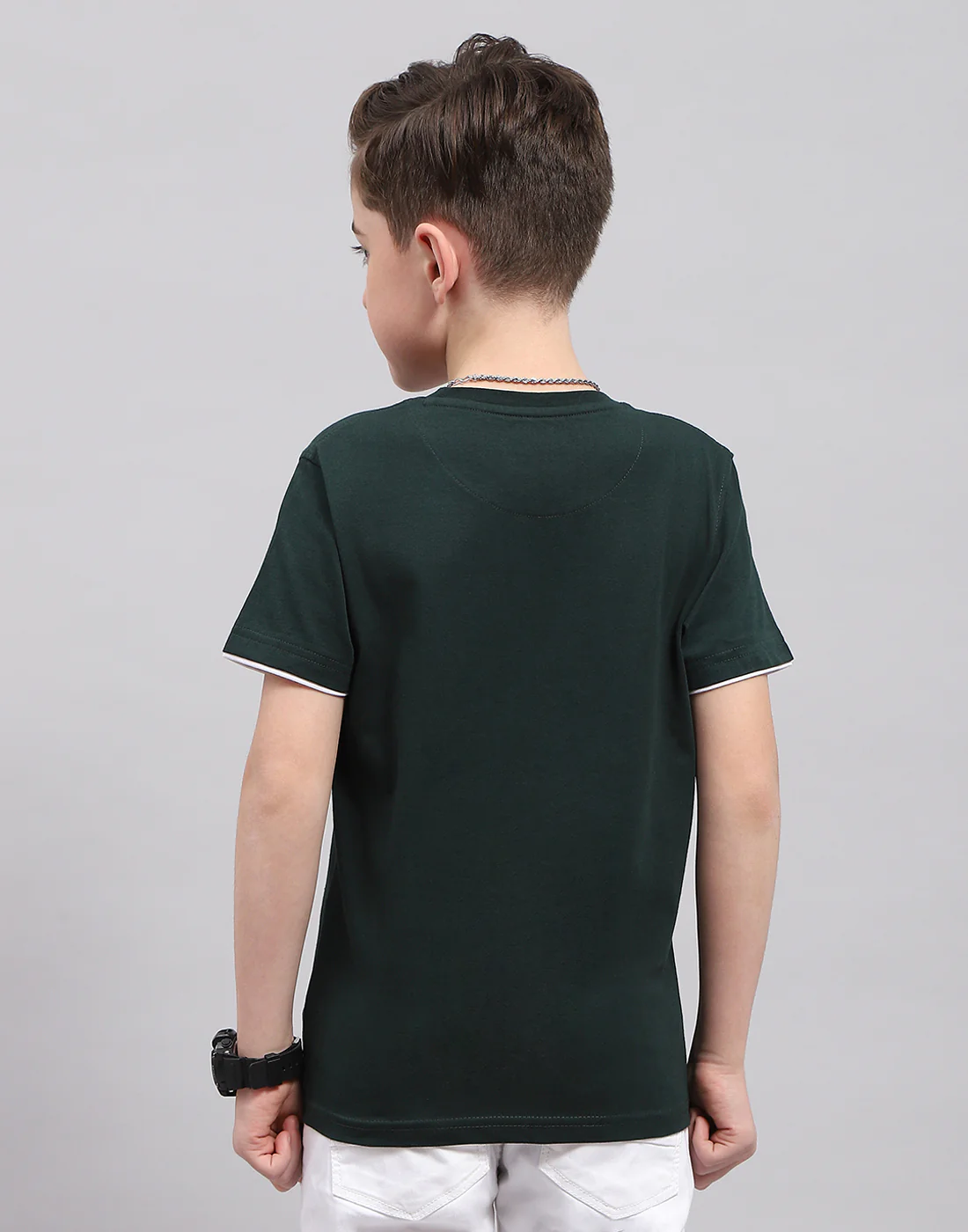Boys Green Printed Round Neck Half Sleeve T-Shirt - Image 5