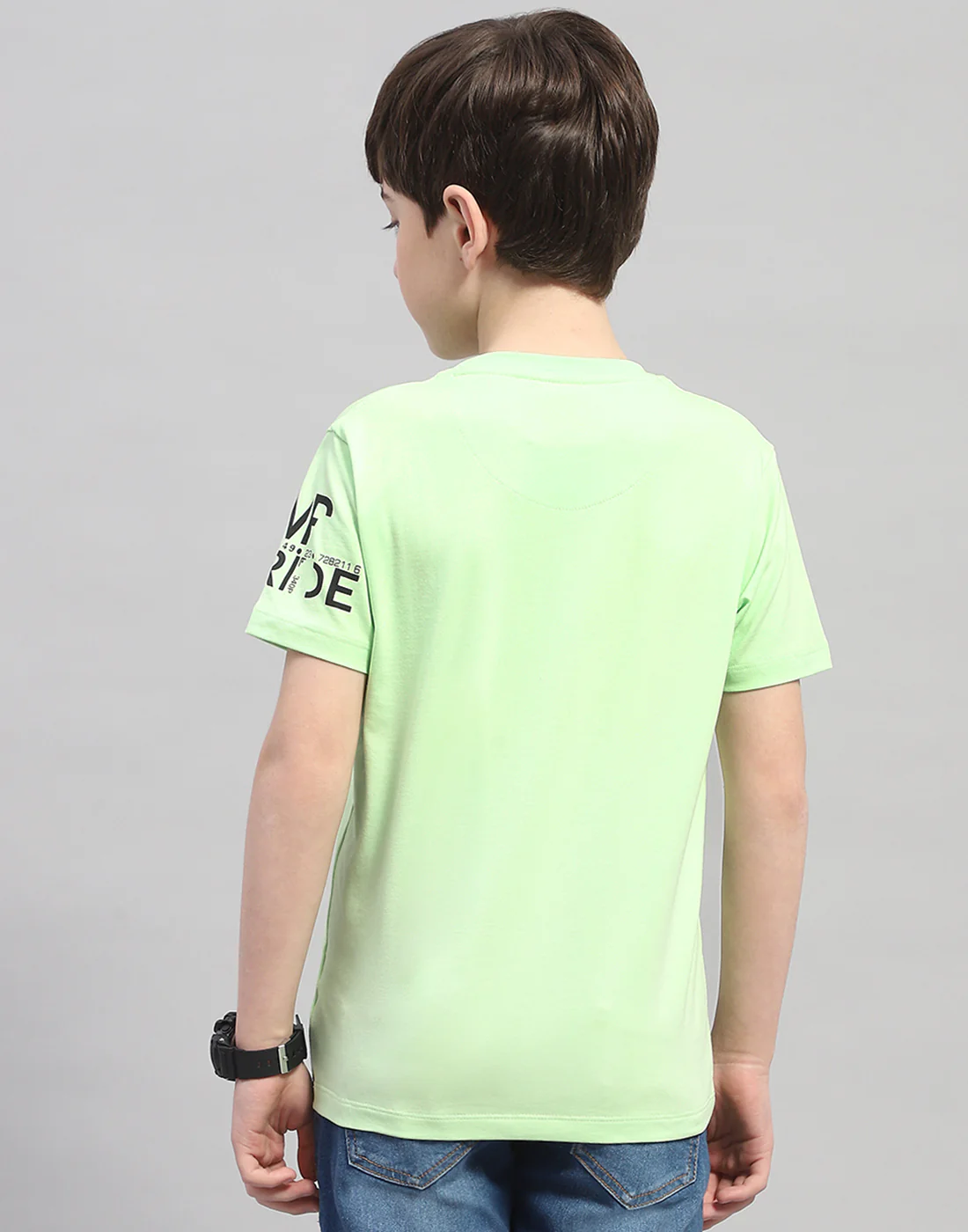 Boys Green Printed Round Neck Half Sleeve T-Shirt - Image 5