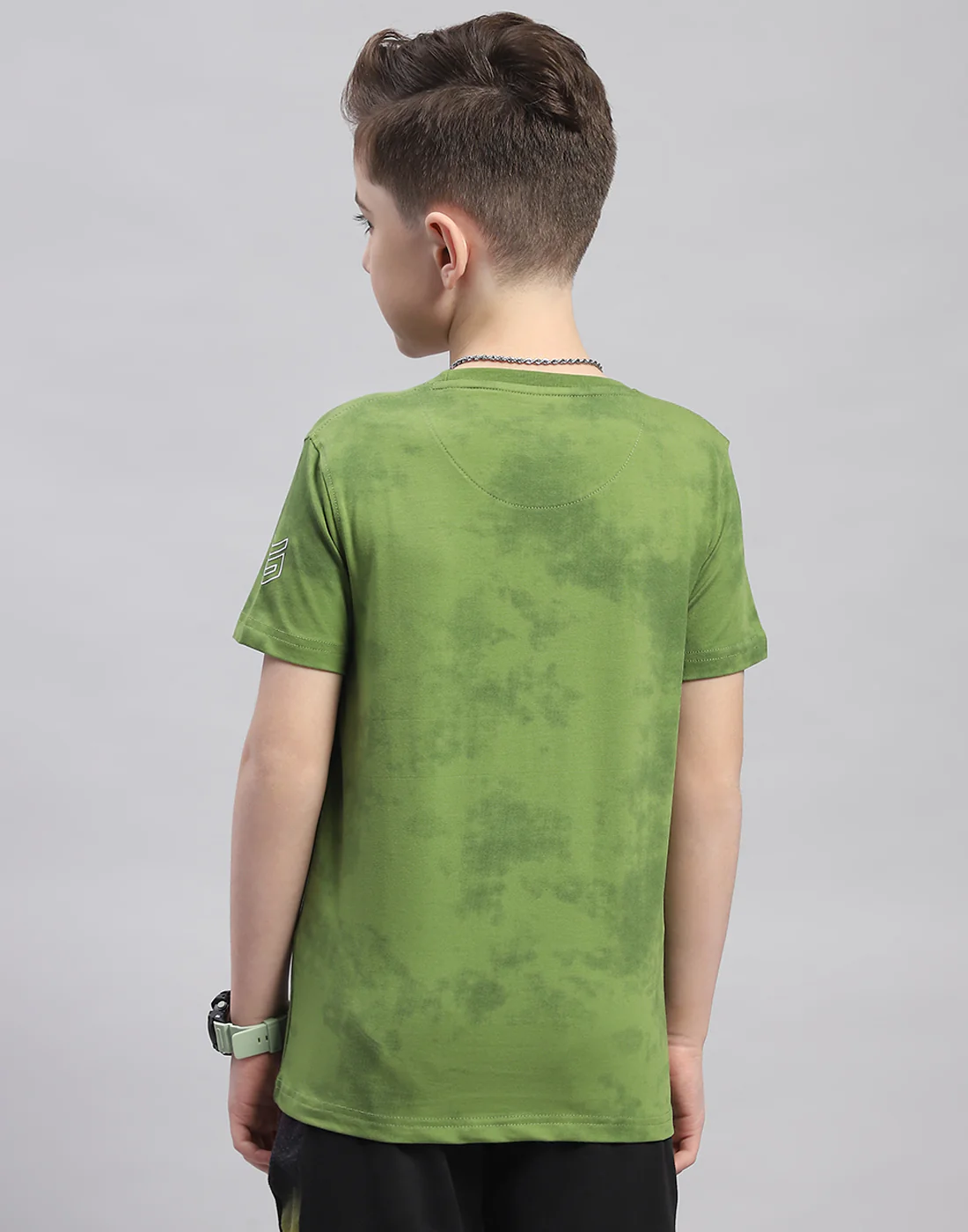 Boys Green Printed Round Neck Half Sleeve T-Shirt - Image 5