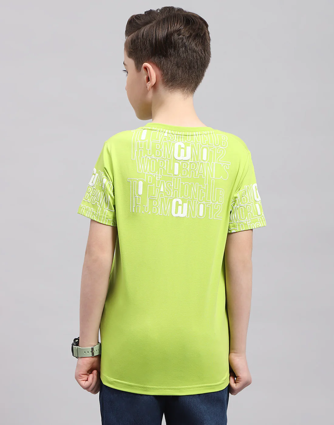 Boys Green Printed Round Neck Half Sleeve T-Shirt - Image 5