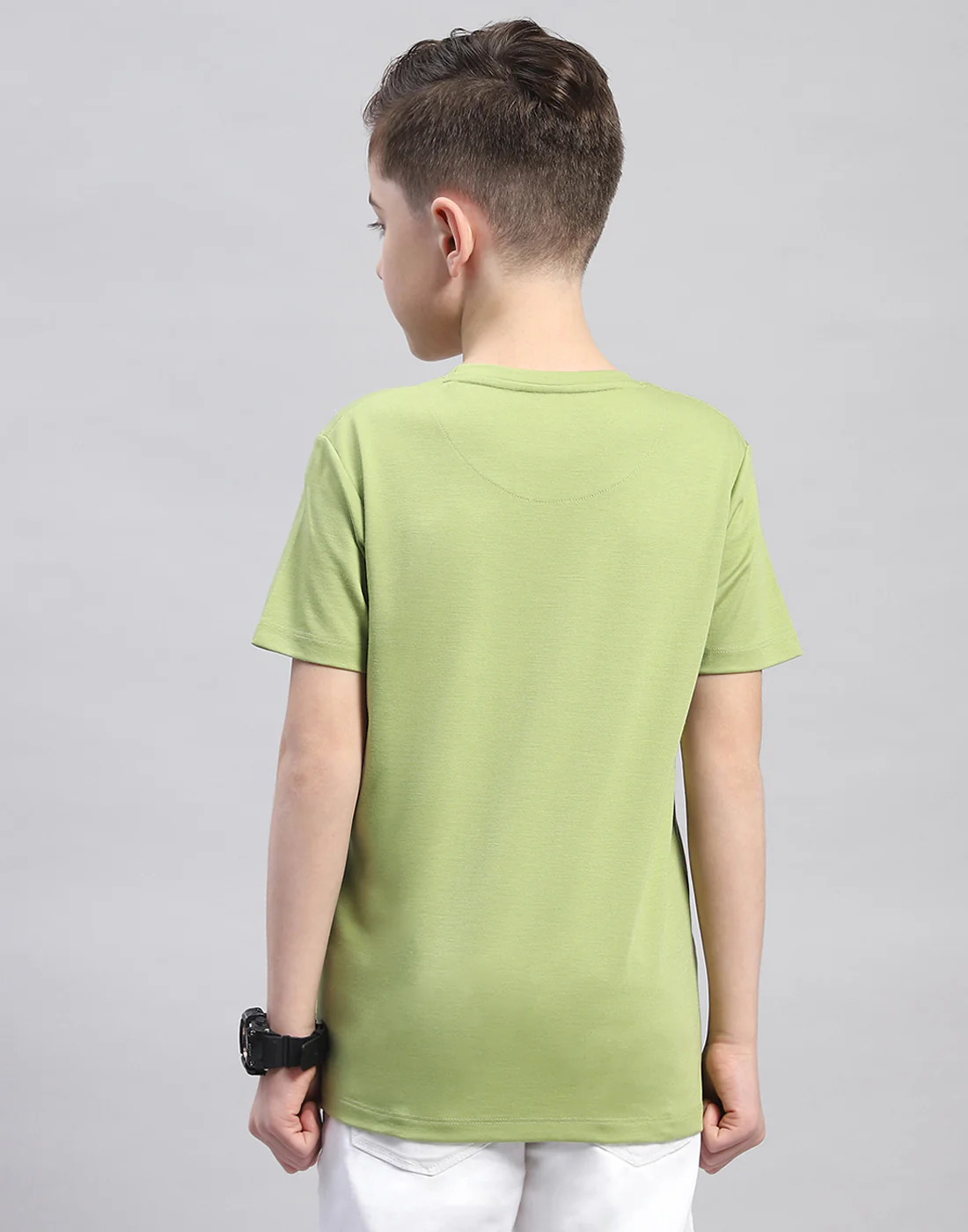 Boys Green Printed Round Neck Half Sleeve T-Shirt - Image 5