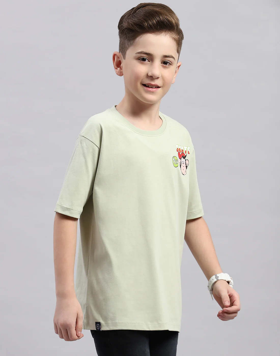 Boys Green Printed Round Neck Half Sleeve T-Shirt - Image 5