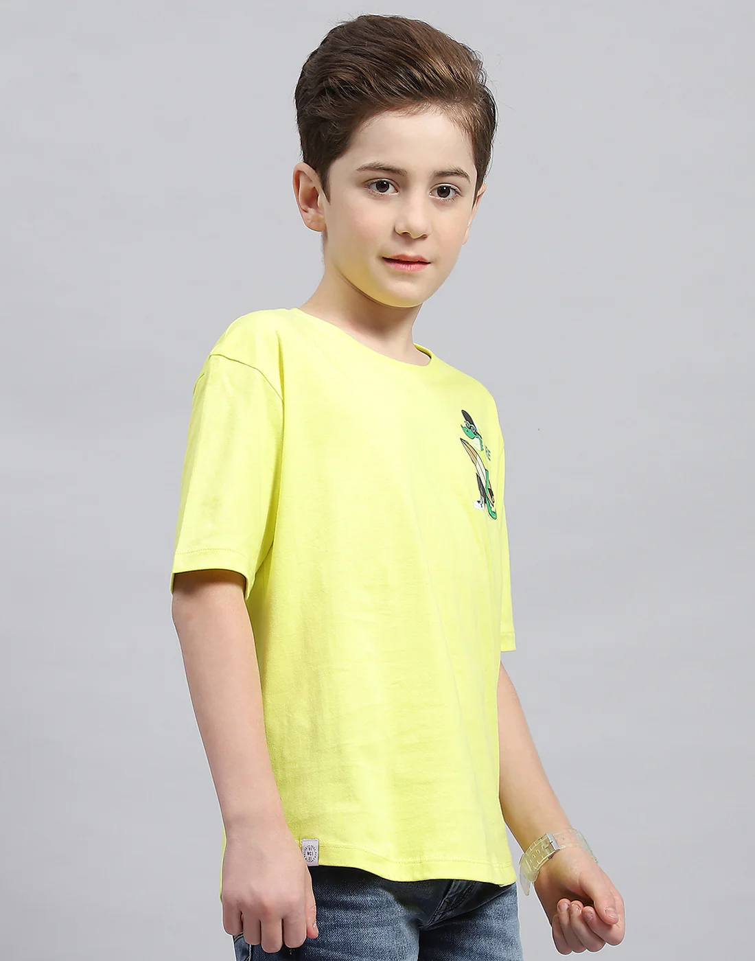 Boys Green Printed Round Neck Half Sleeve T-Shirt - Image 4