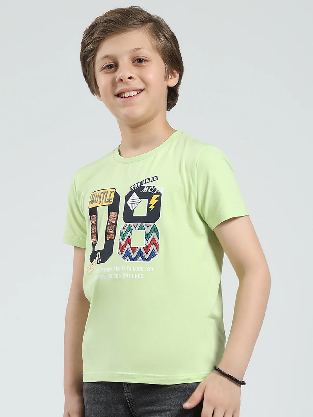Boys Green Printed Round Neck Half Sleeve T-Shirt - Image 3