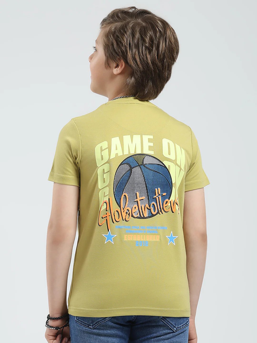 Boys Green Printed Round Neck Half Sleeve T-Shirt - Image 5