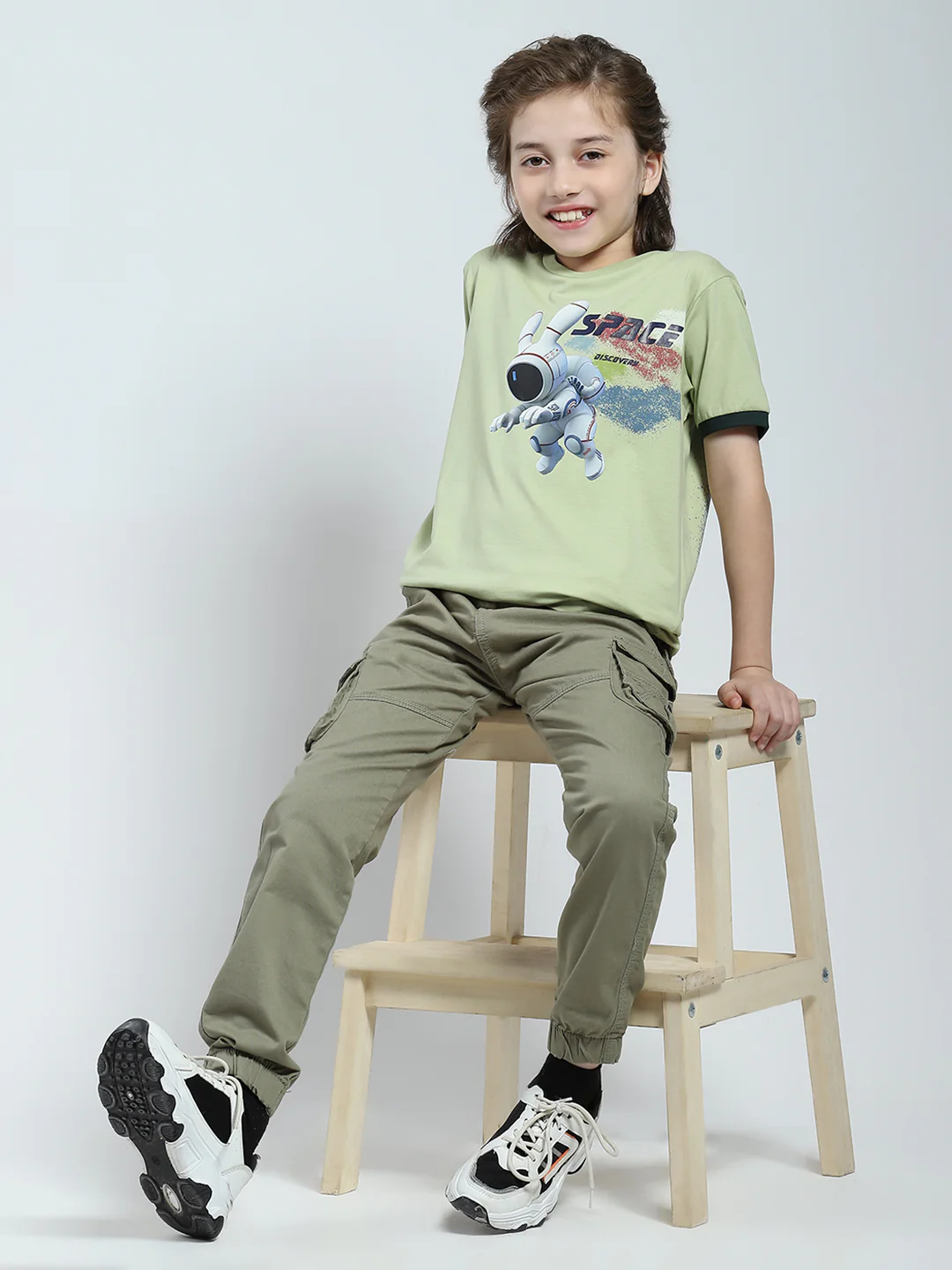 Boys Green Printed Round Neck Half Sleeve T-Shirt - Image 2