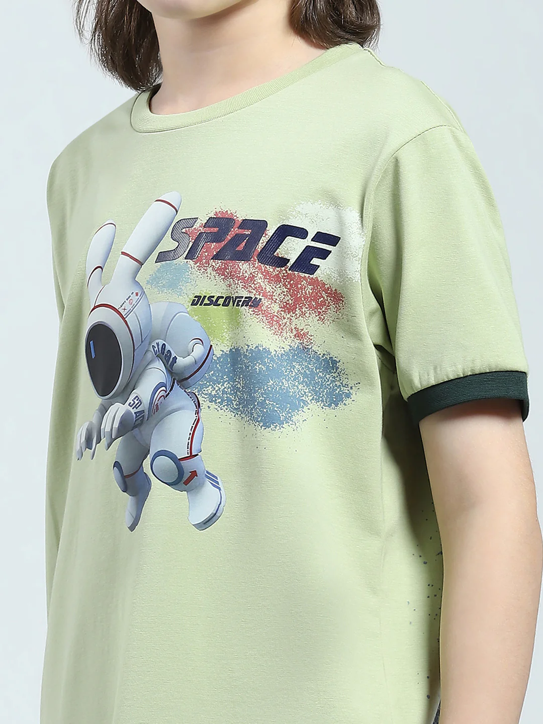 Boys Green Printed Round Neck Half Sleeve T-Shirt - Image 6