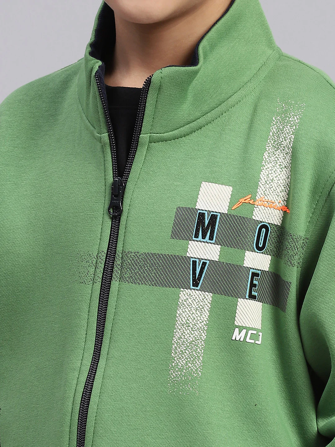 Boys Green Printed Stand Collar Full Sleeve Sweatshirt - Image 6