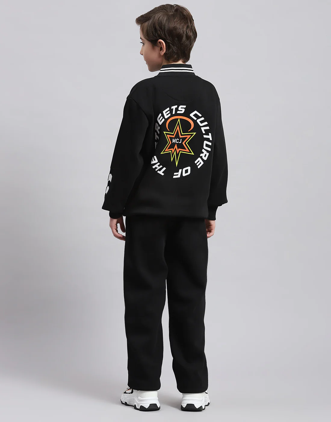 Boys Green Printed Stand Collar Full Sleeve Tracksuit - Image 5