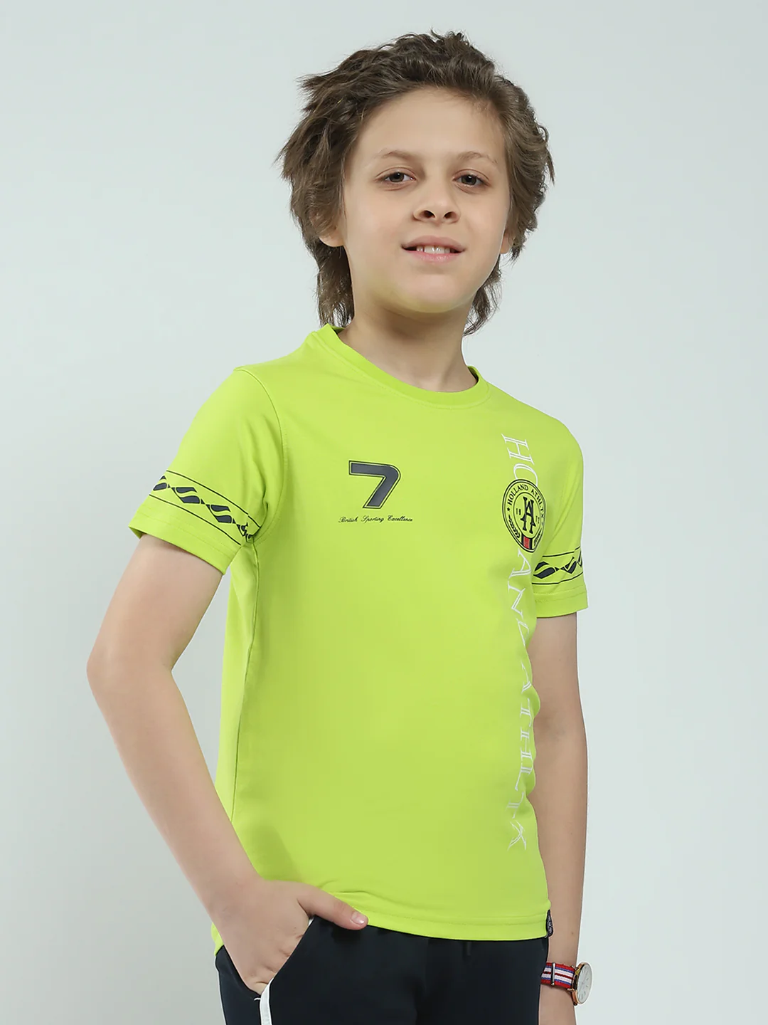 Boys Green Printed Round Neck Half Sleeve T-Shirt - Image 4