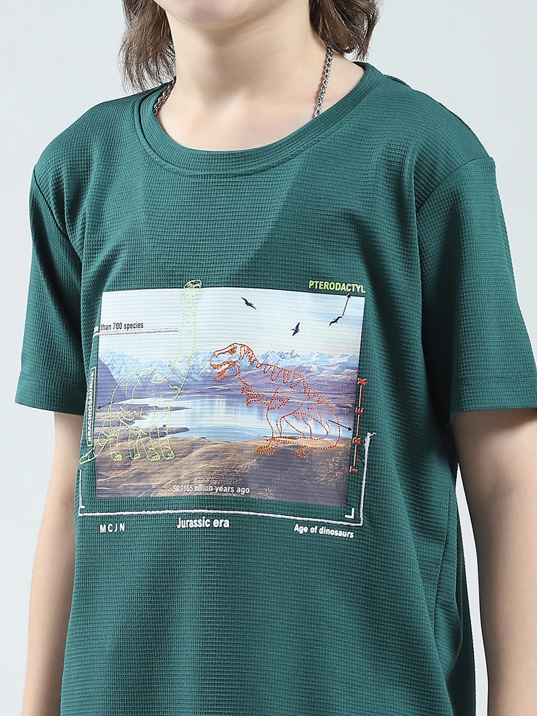 Boys Green Printed Round Neck Half Sleeve T-Shirt - Image 7