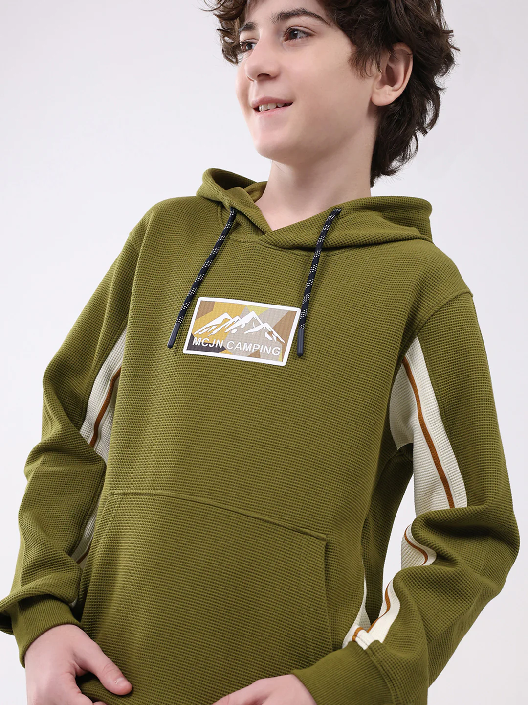 Boys Green Self Design Hooded Full Sleeve Cords Set - Image 6