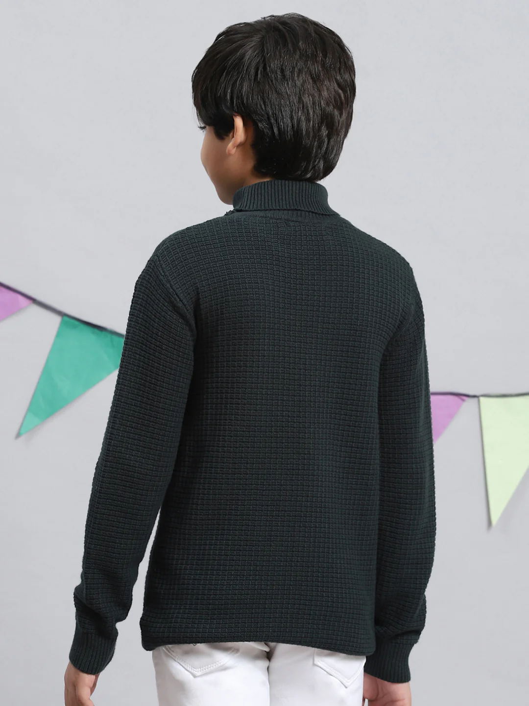 Boys Green Self Pullover - Image 4