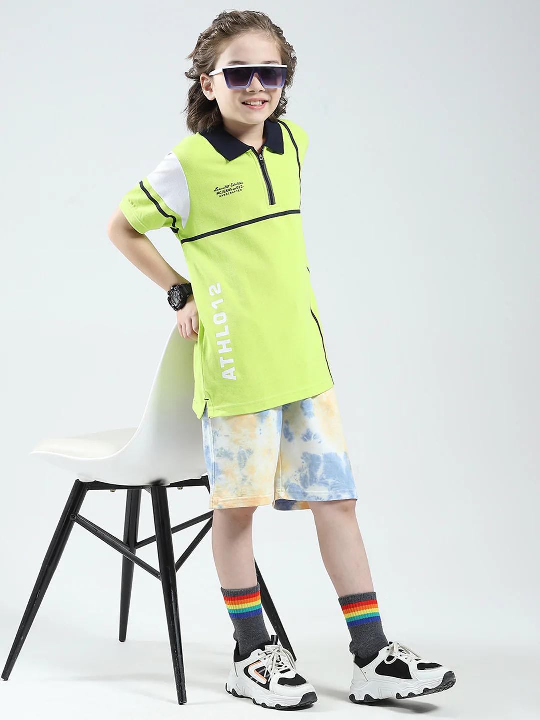Boys Green Solid Collar Half Sleeve T-Shirt - Image 2