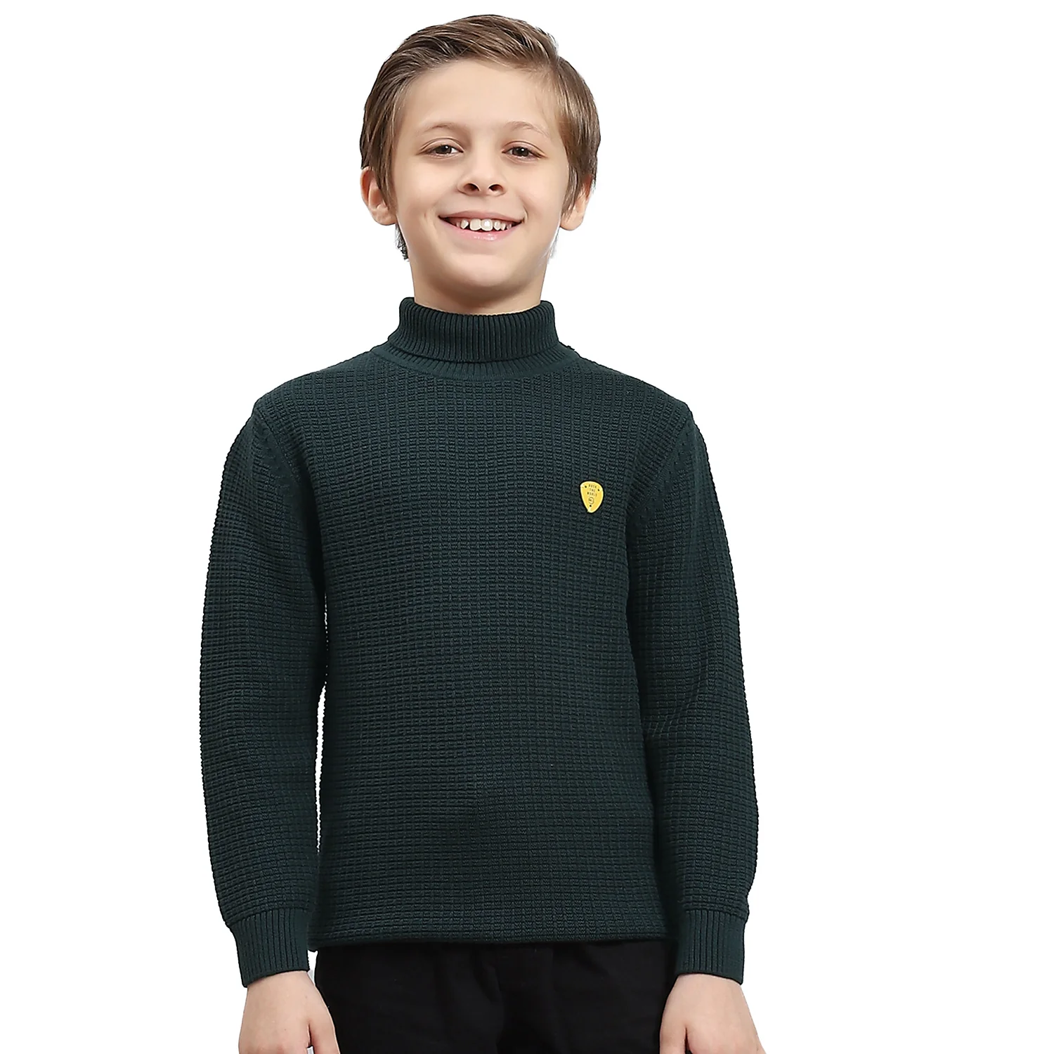 Boys Green Solid H Neck Full Sleeve Sweater - Image 5