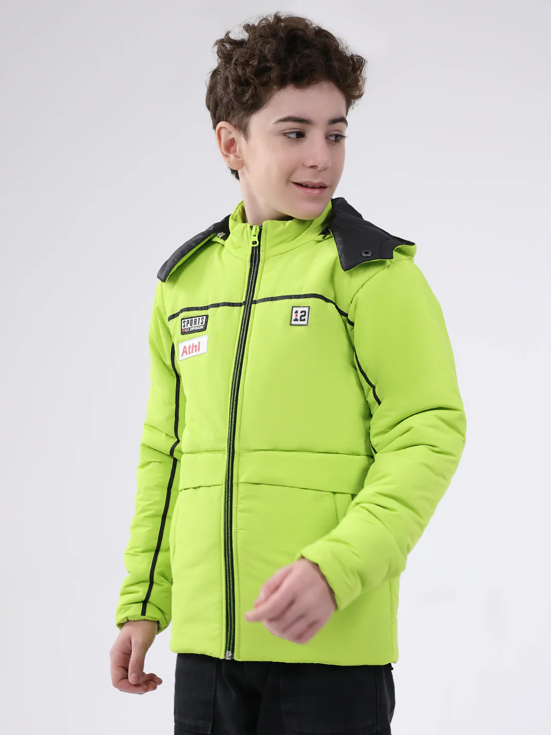 Boys Green Solid Hooded Full Sleeve Jacket - Image 3