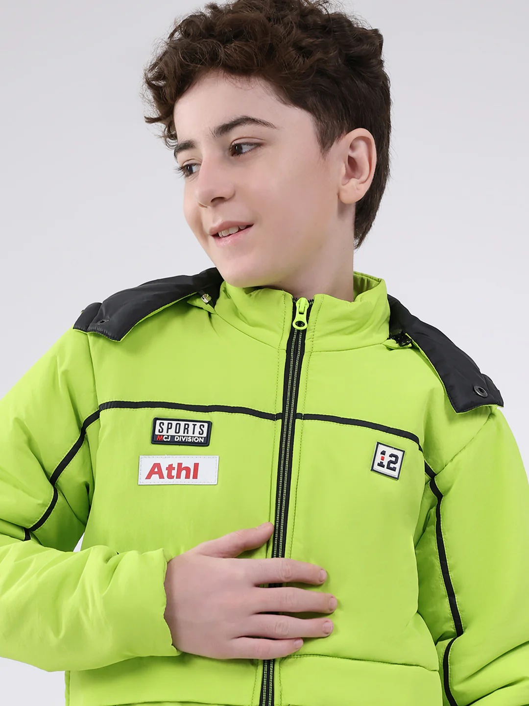 Boys Green Solid Hooded Full Sleeve Jacket - Image 6