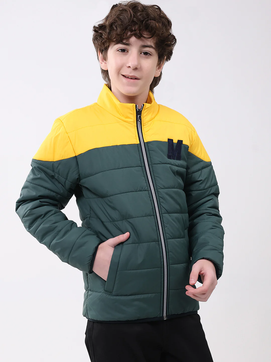 Boys Green Solid Mock Neck Full Sleeve Boys Jacket - Image 4
