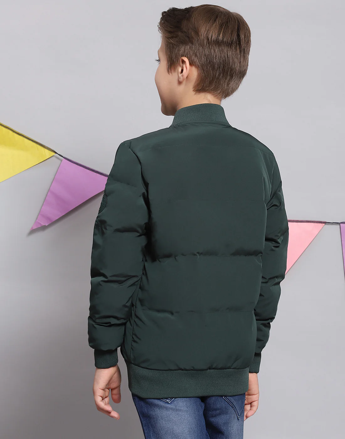 Boys Green Solid Stand Collar Full Sleeve Boys Jacket - Image 5