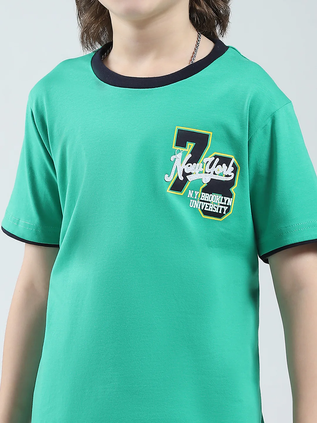 Boys Green Solid Round Neck Half Sleeve T-Shirt - Image 6
