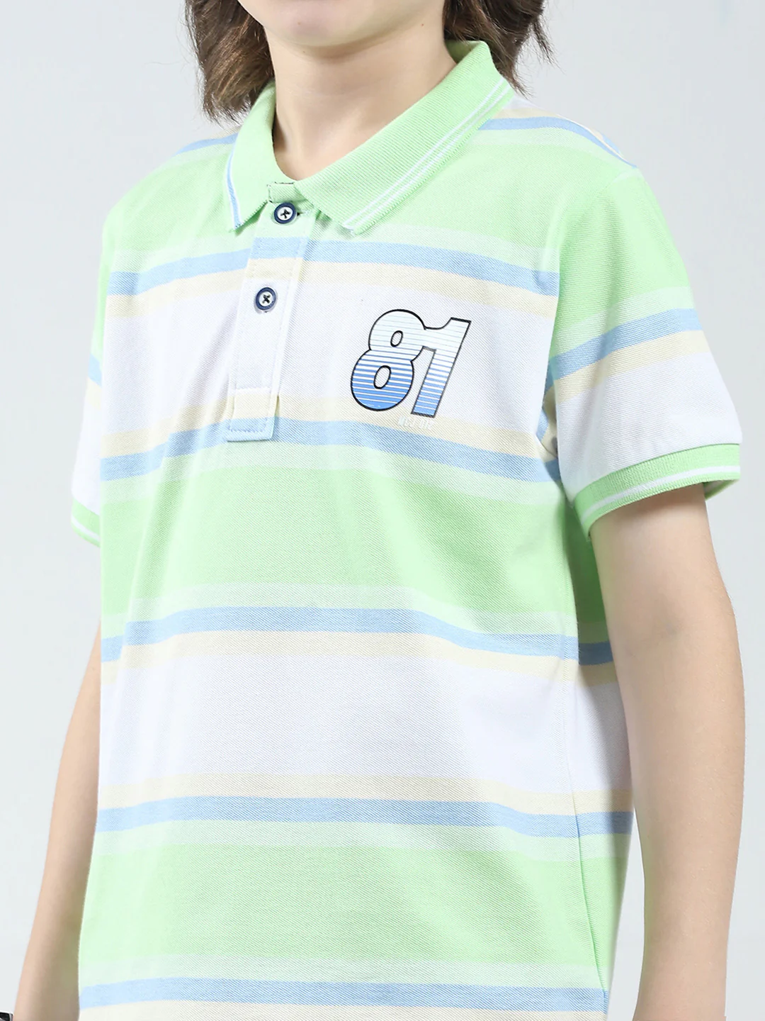 Boys Green Stripe Collar Half Sleeve T-Shirt - Image 6