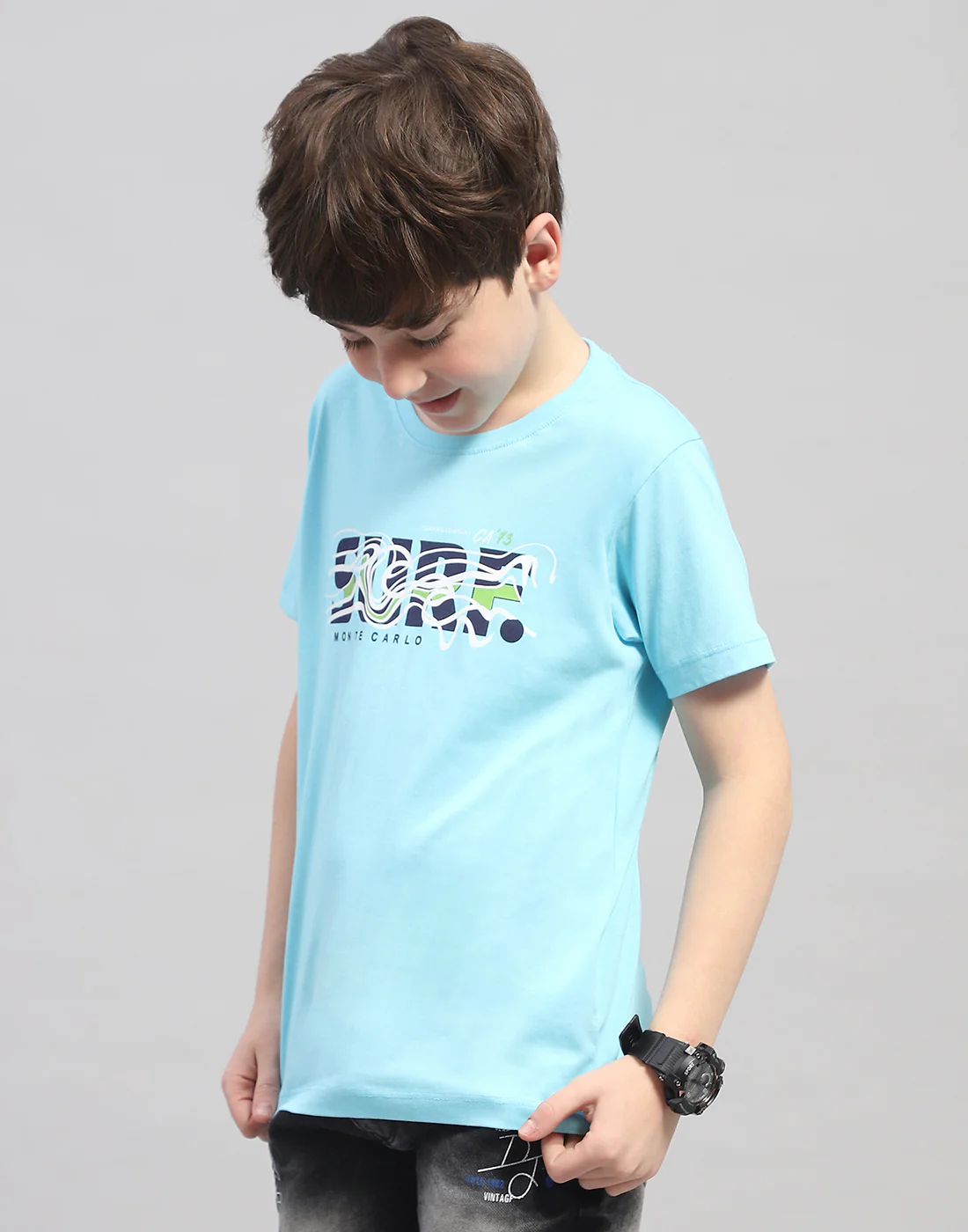 Boys Green & Turquoise Blue Printed Round Neck Half Sleeve T-Shirt (Pack of 2) - Image 9