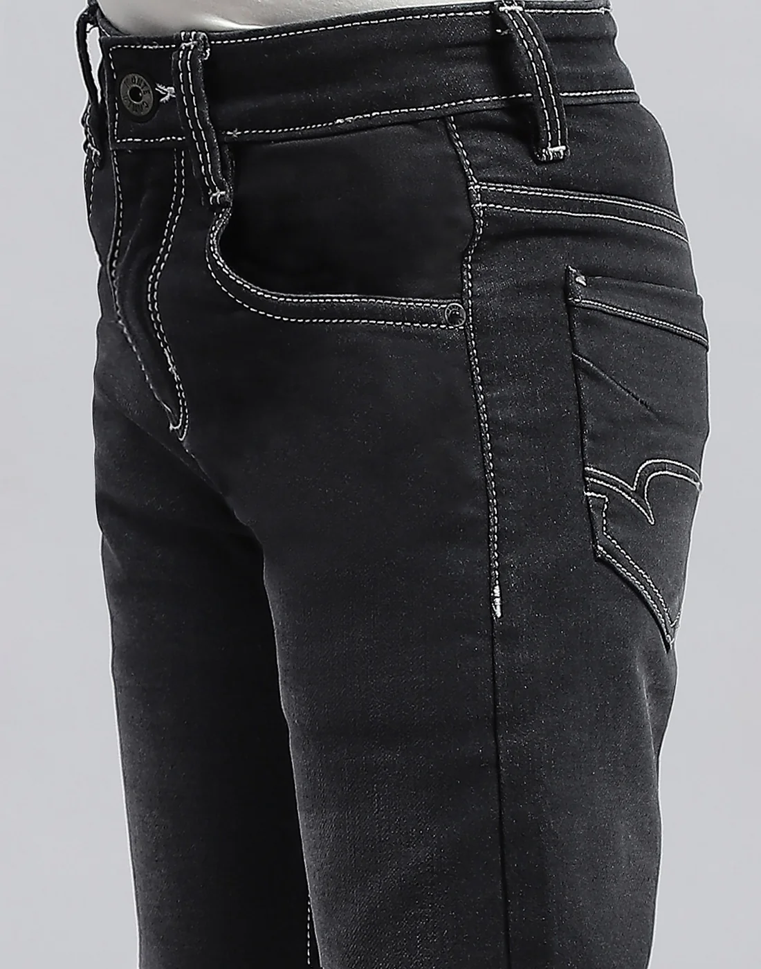 Boys Grey Black Solid Slim Fit Denim - Image 6