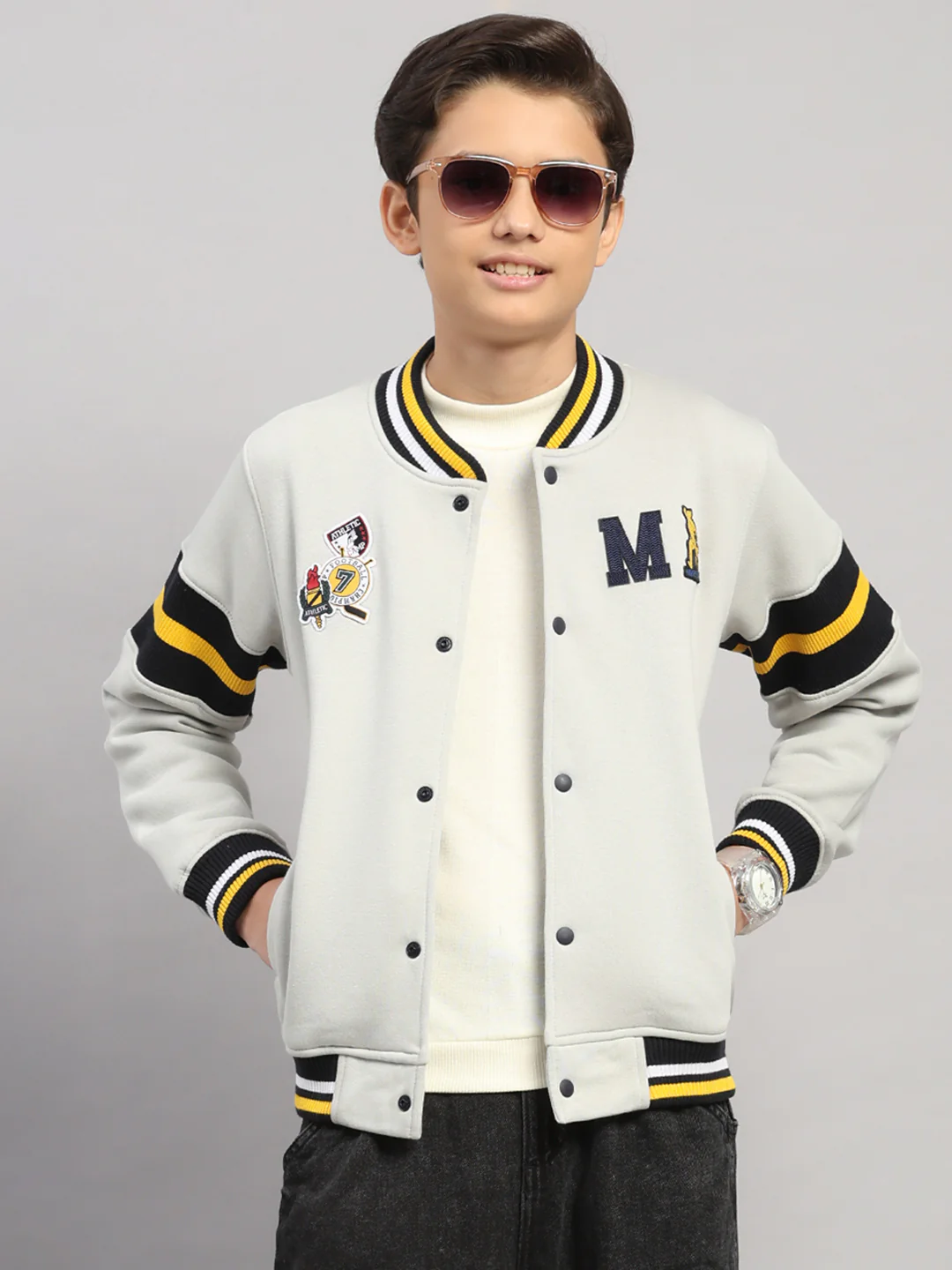 Boys Grey Embroidered Round Neck Full Sleeve Sweatshirt - Image 6
