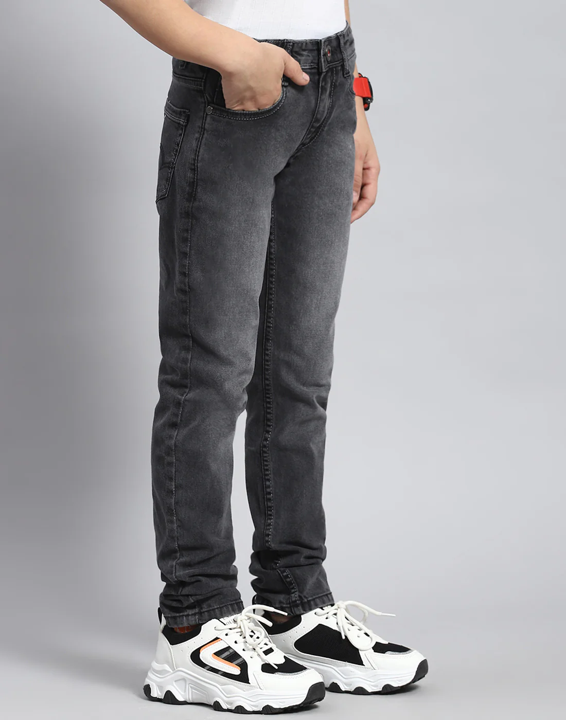 Boys Grey Light Wash Slim Fit Denim - Image 4