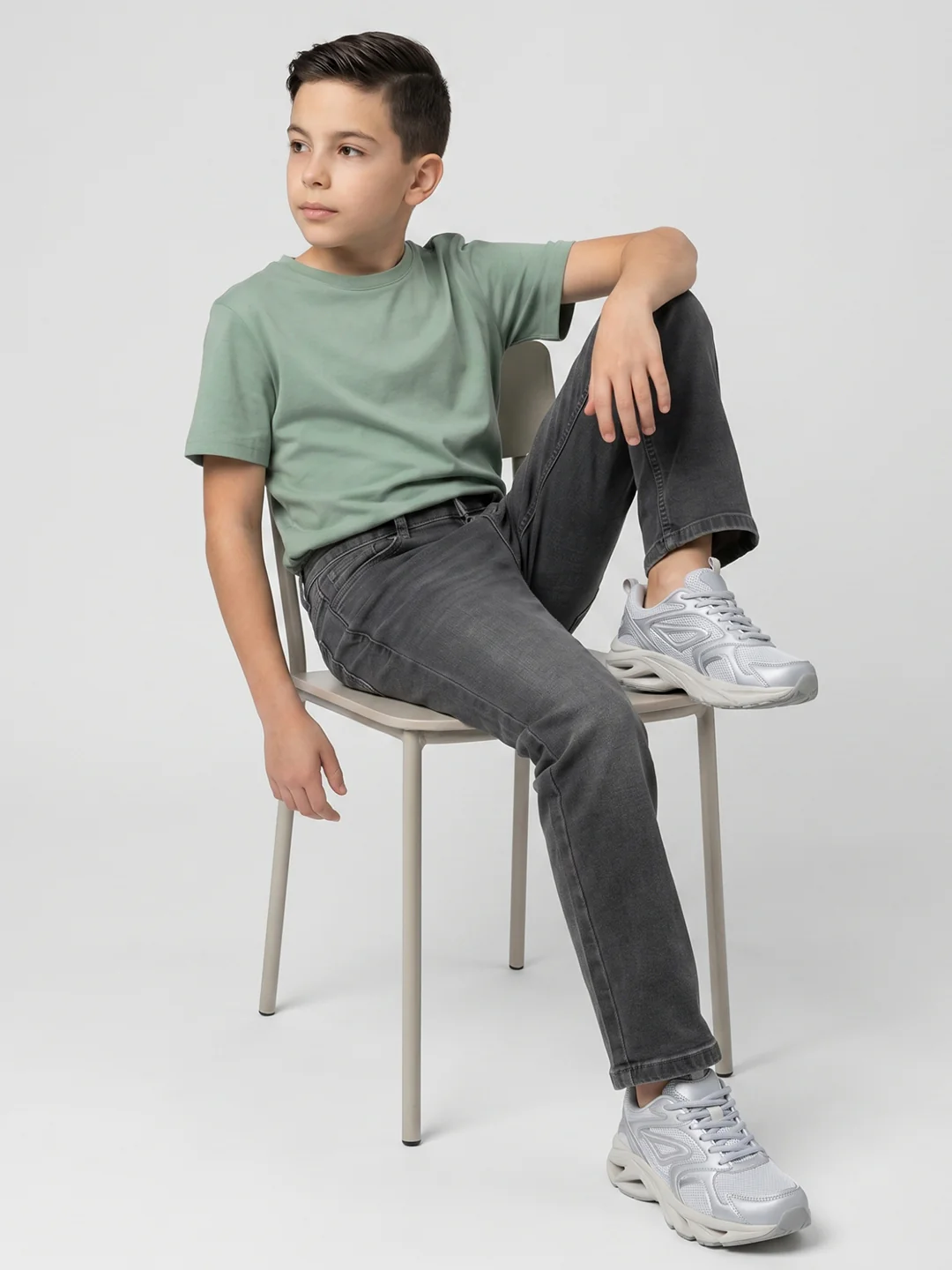 Boys Grey Light Wash Straight Fit Denim - Image 5