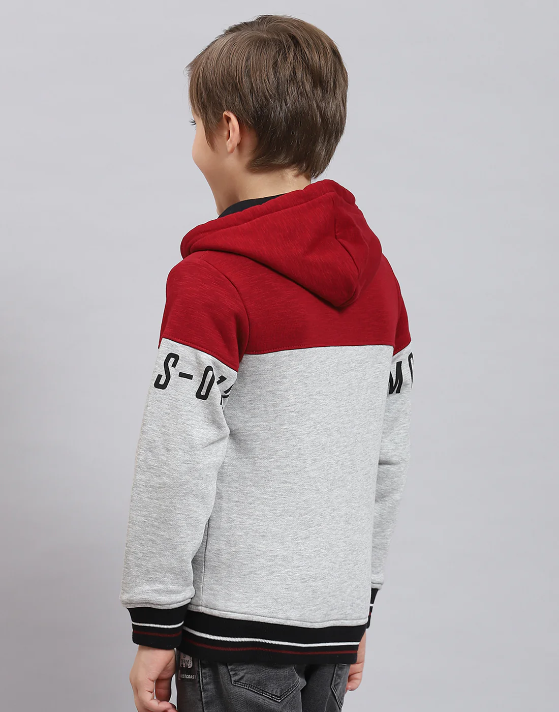 Boys Grey Melange Printed Hooded Full Sleeve Sweatshirt - Image 6