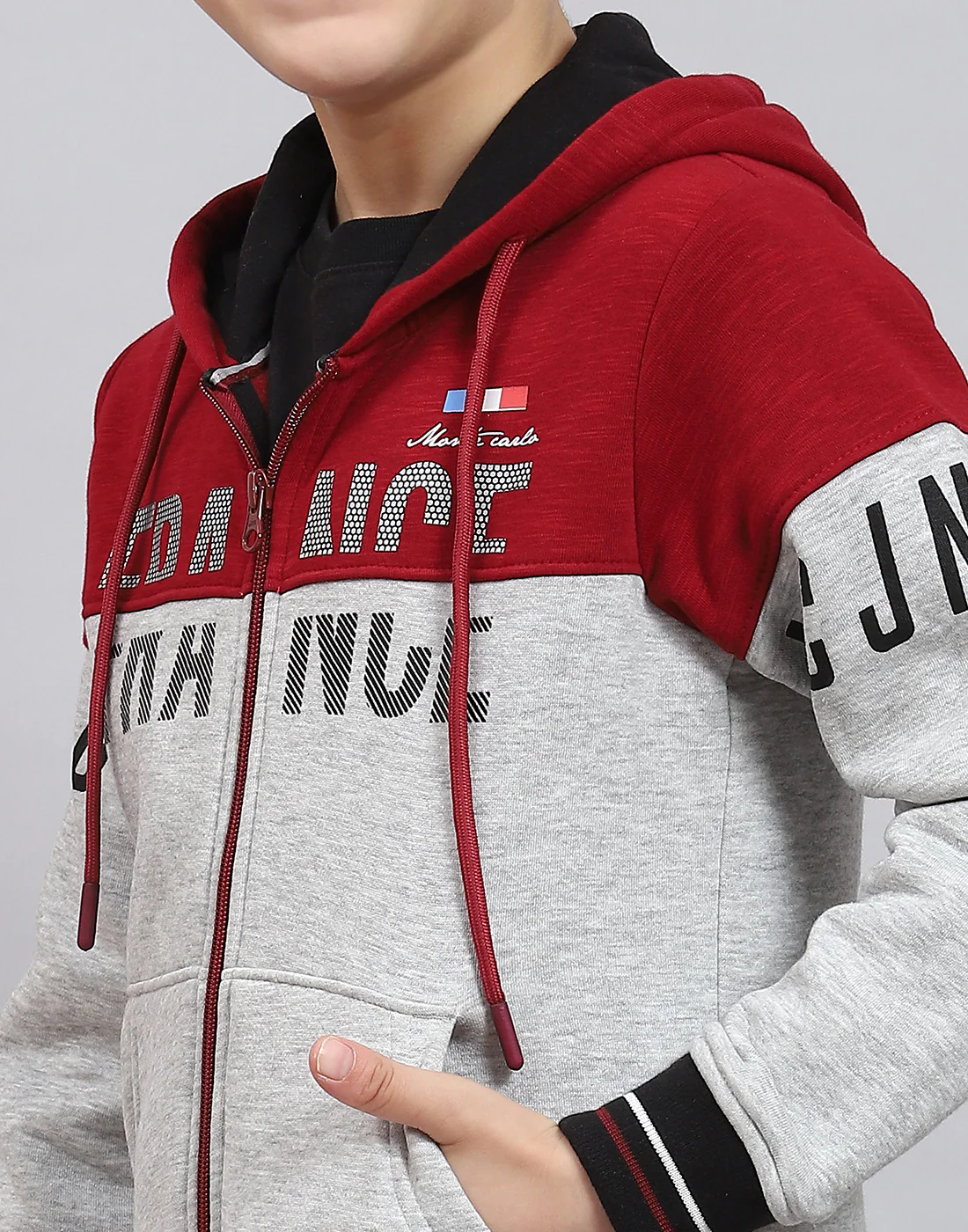 Boys Grey Melange Printed Hooded Full Sleeve Sweatshirt - Image 7