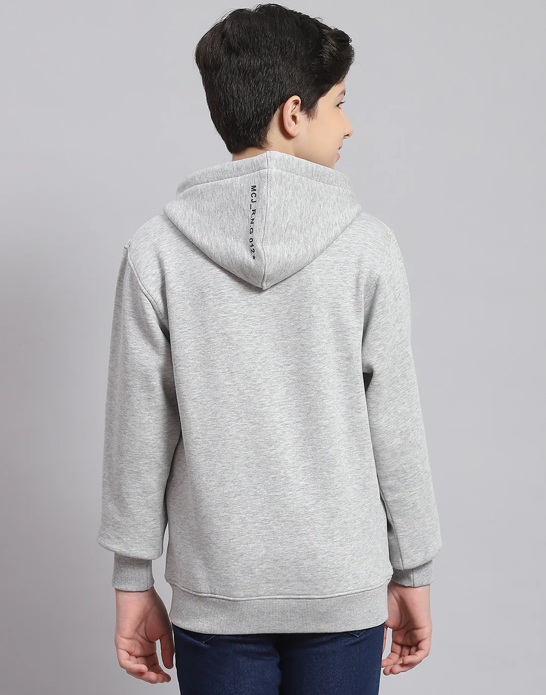 Boys Grey Melange Printed Hooded Full Sleeve Sweatshirt - Image 5