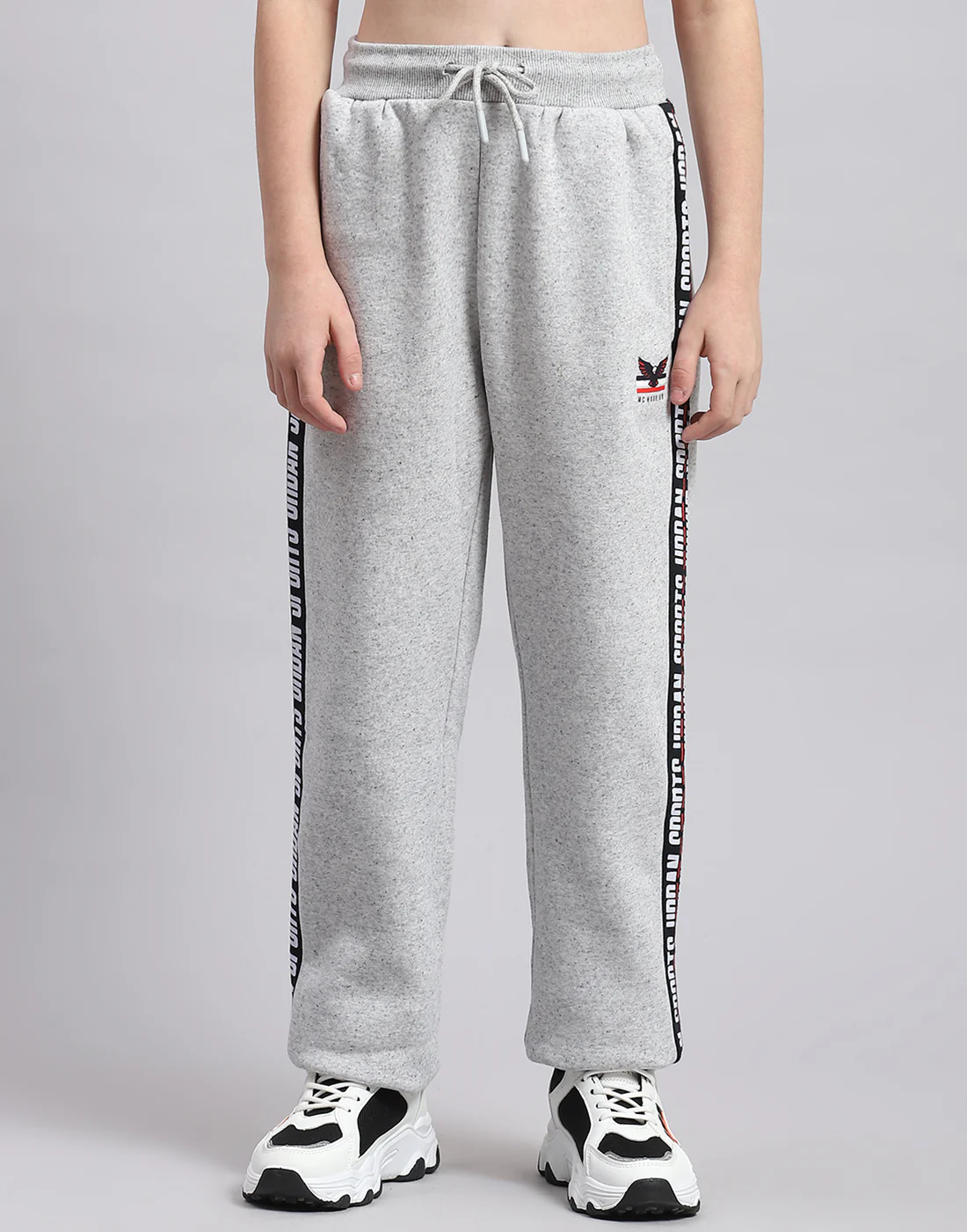 Boys Grey Melange Printed Hooded Full Sleeve Tracksuit - Image 7
