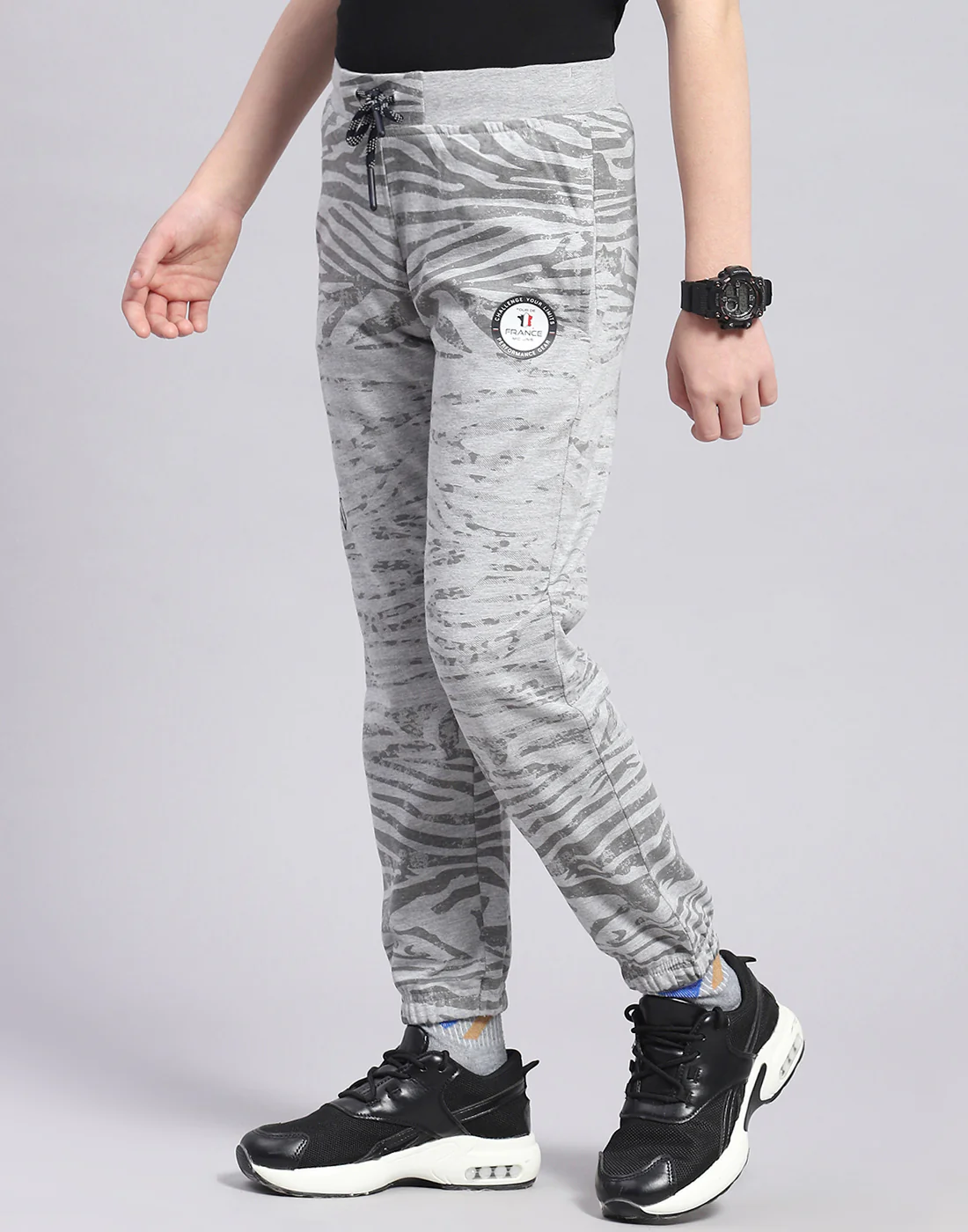 Boys Grey Melange Printed Regular Fit Lower - Image 3