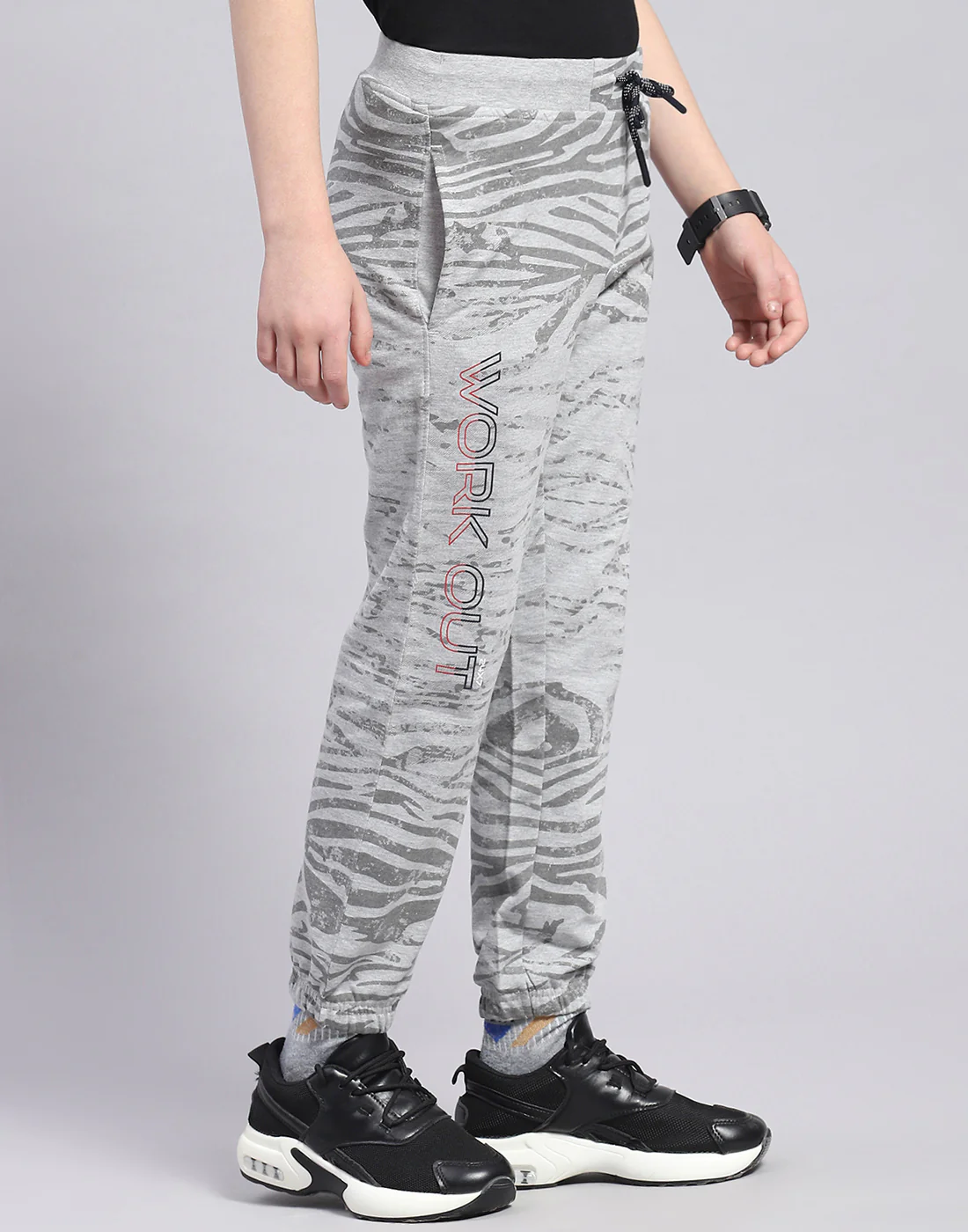 Boys Grey Melange Printed Regular Fit Lower - Image 4